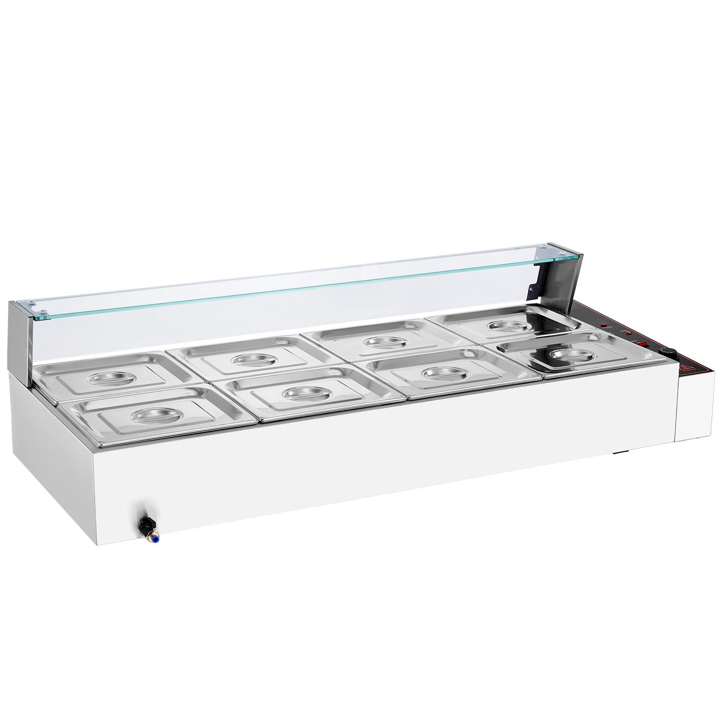 Kommerzieller elektrischer Speisenwärmer für die Arbeitsplatte, Buffet, 8 x 8 Qt, mit Glasschild