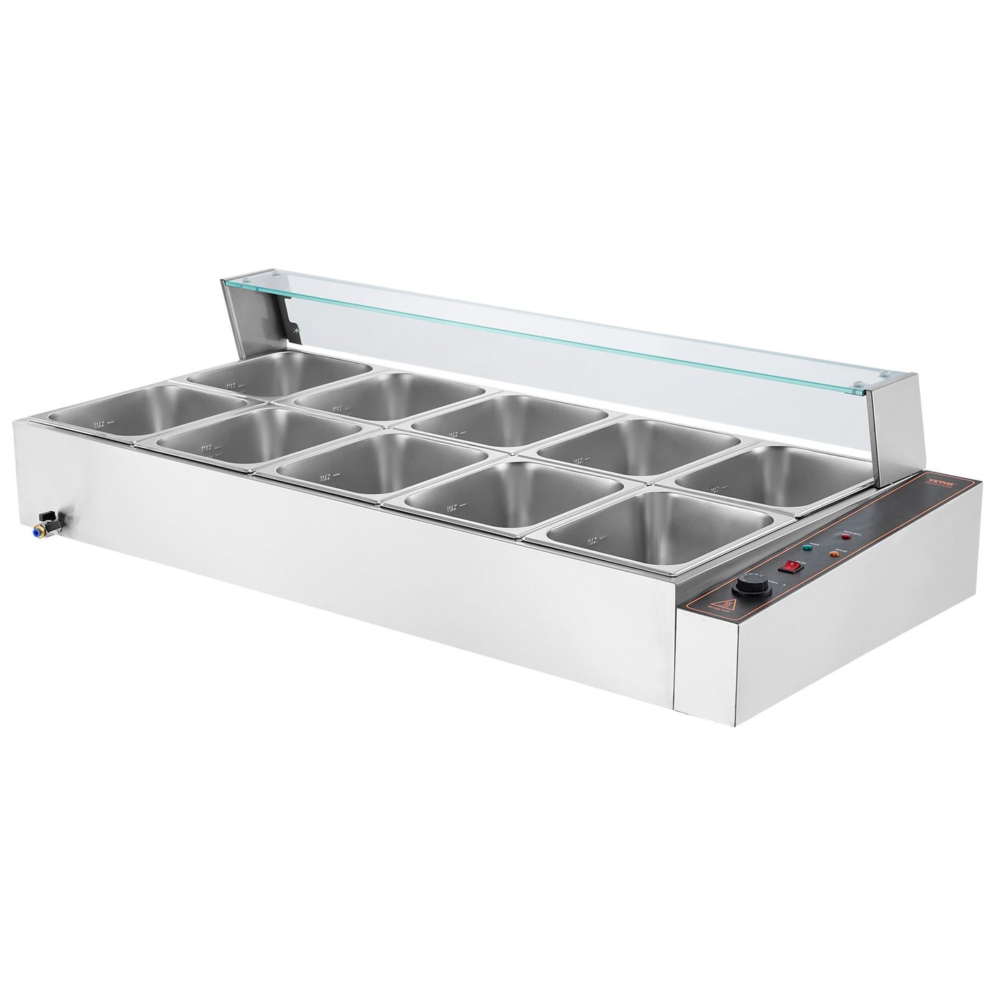 Kommerzieller elektrischer Speisenwärmer für die Arbeitsplatte, Buffet, 10 x 8 Qt, mit Glasschild