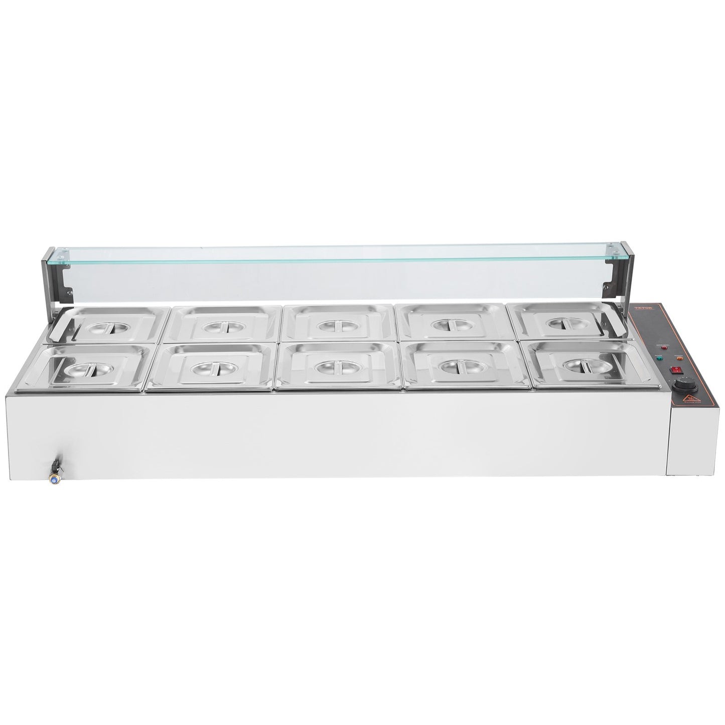 Kommerzieller elektrischer Speisenwärmer für die Arbeitsplatte, Buffet, 10 x 8 Qt, mit Glasschild