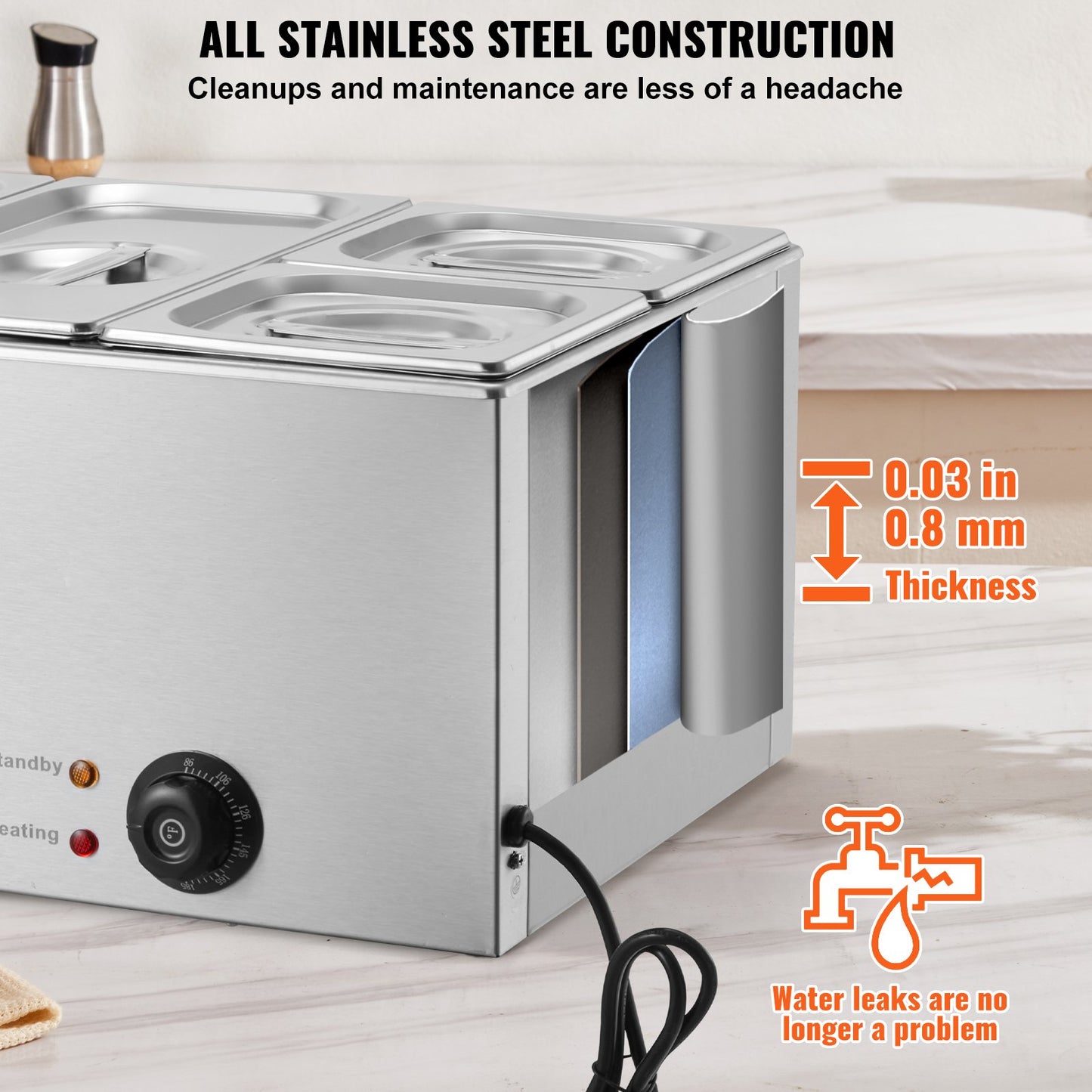 Commercial Electric Food Warmer 4-Pan Bänkskiva Buffé 15,5L Bain Marie