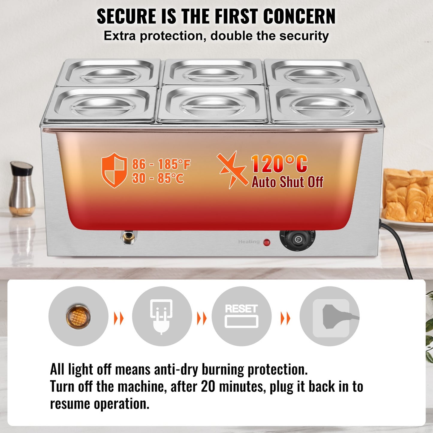 Commercial Electric Food Warmer 6-panna bänkbuffé 13,5L Bain Marie