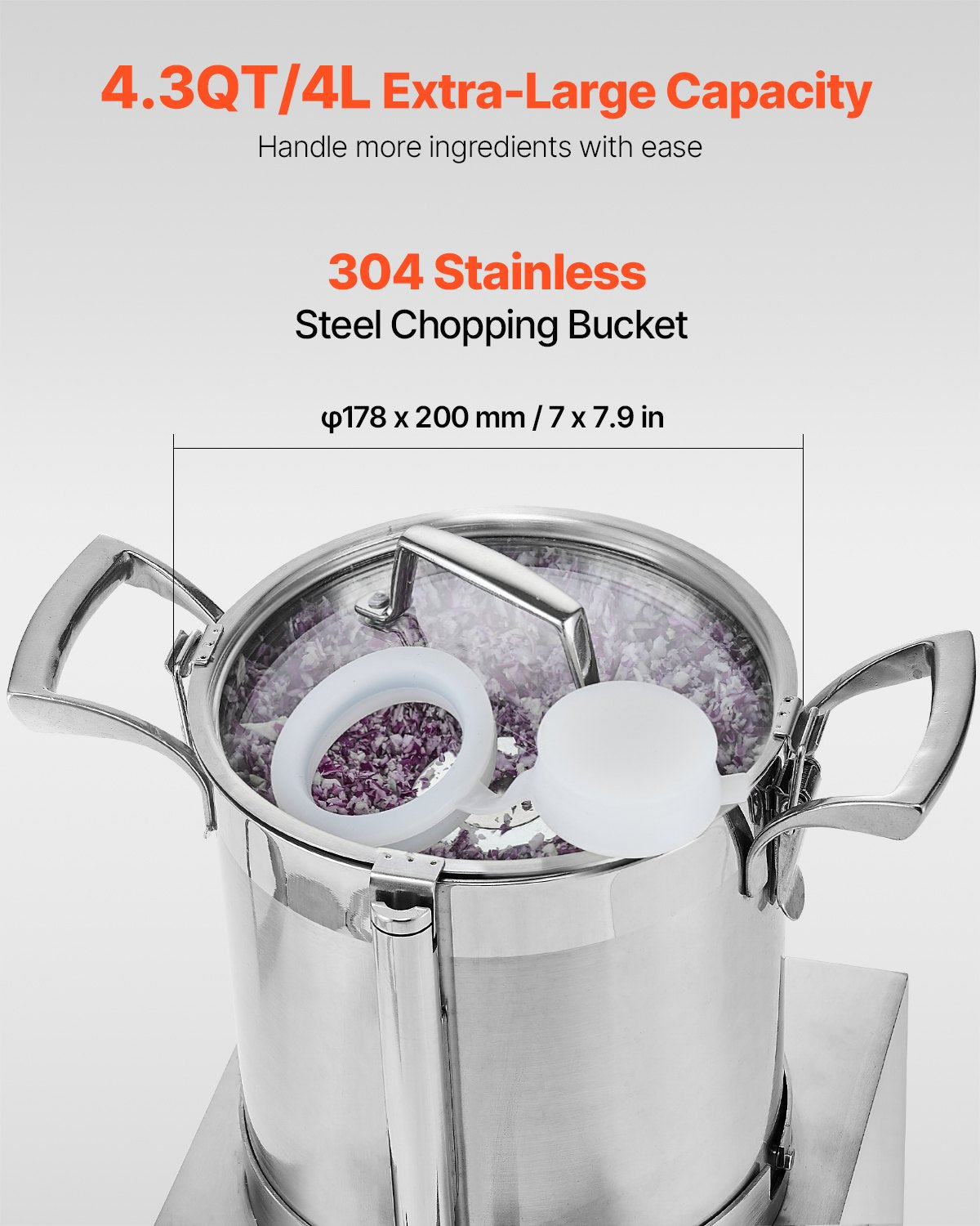 Matberedare & Grönsakshackare 4L Mixer av rostfritt stål av livsmedelskvalitet