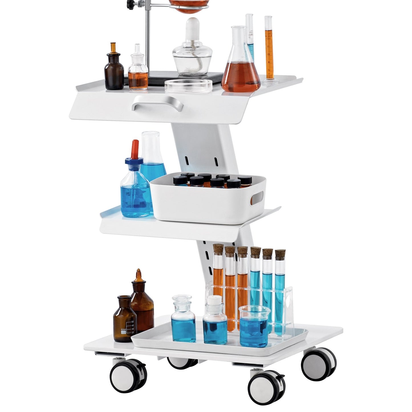 Laborwagen, 3-stufiger rollender Laborwagen, mobiler Metallwagen mit Schwenkrädern, rollender Klinikwagen mit Tablett, 220 lbs Tragkraft, für Labor, Klinik, Schönheitssalon