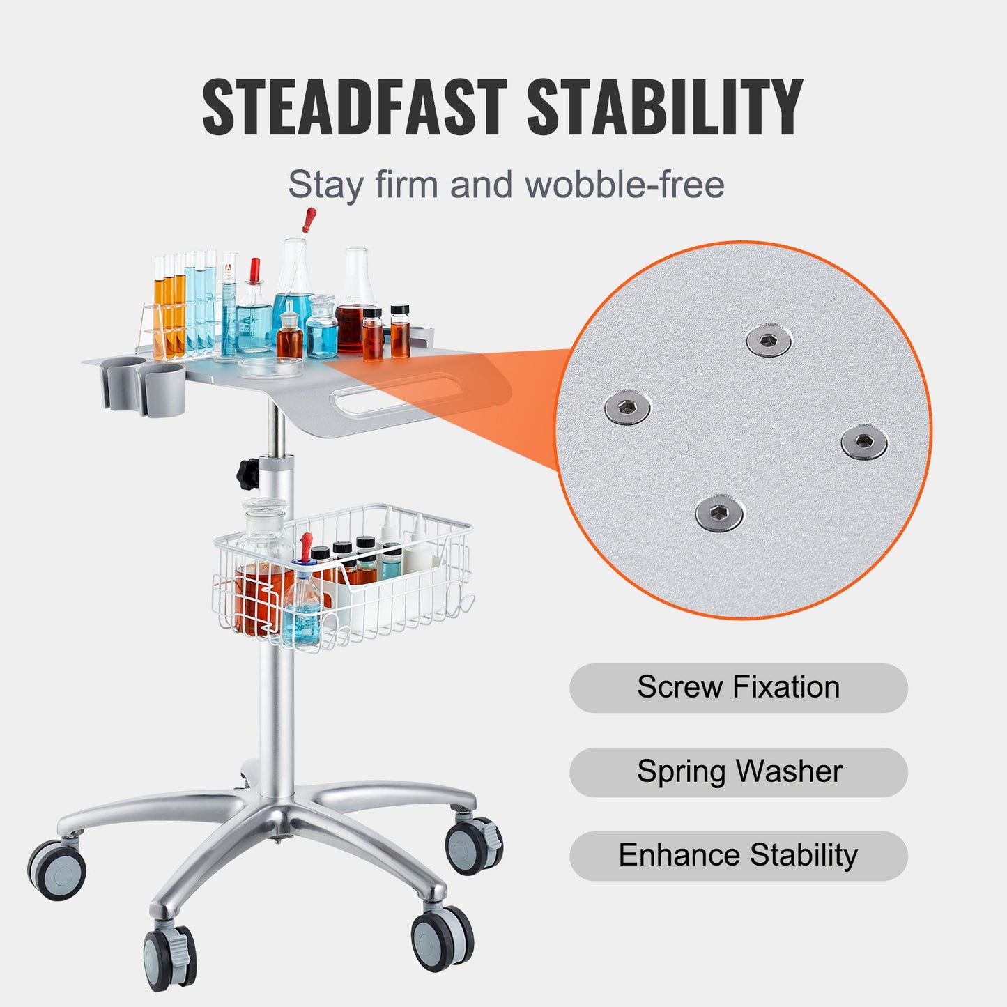 Medical Cart, Salon Cart with Wheels, Mobile Trolley Cart 26.77"-42.91" Height Adjustable, Metal Salon Stations for Hairdresser, Rolling Stationary Lab Cart for Clinic, Beauty and Salon