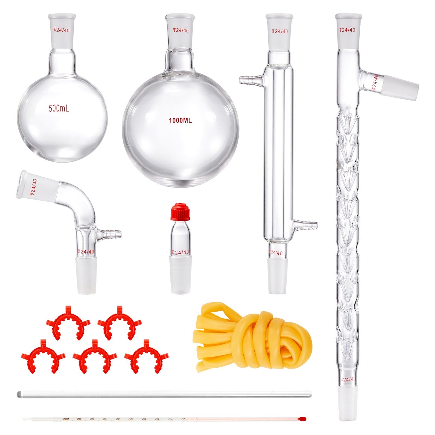 Lab-destillationssats, 3,3 Boro Lab-glasdestillationssats med 24, 40 led, 1000 ml destillationsutrustning för eterisk olja, 14 st set med glasutrustning