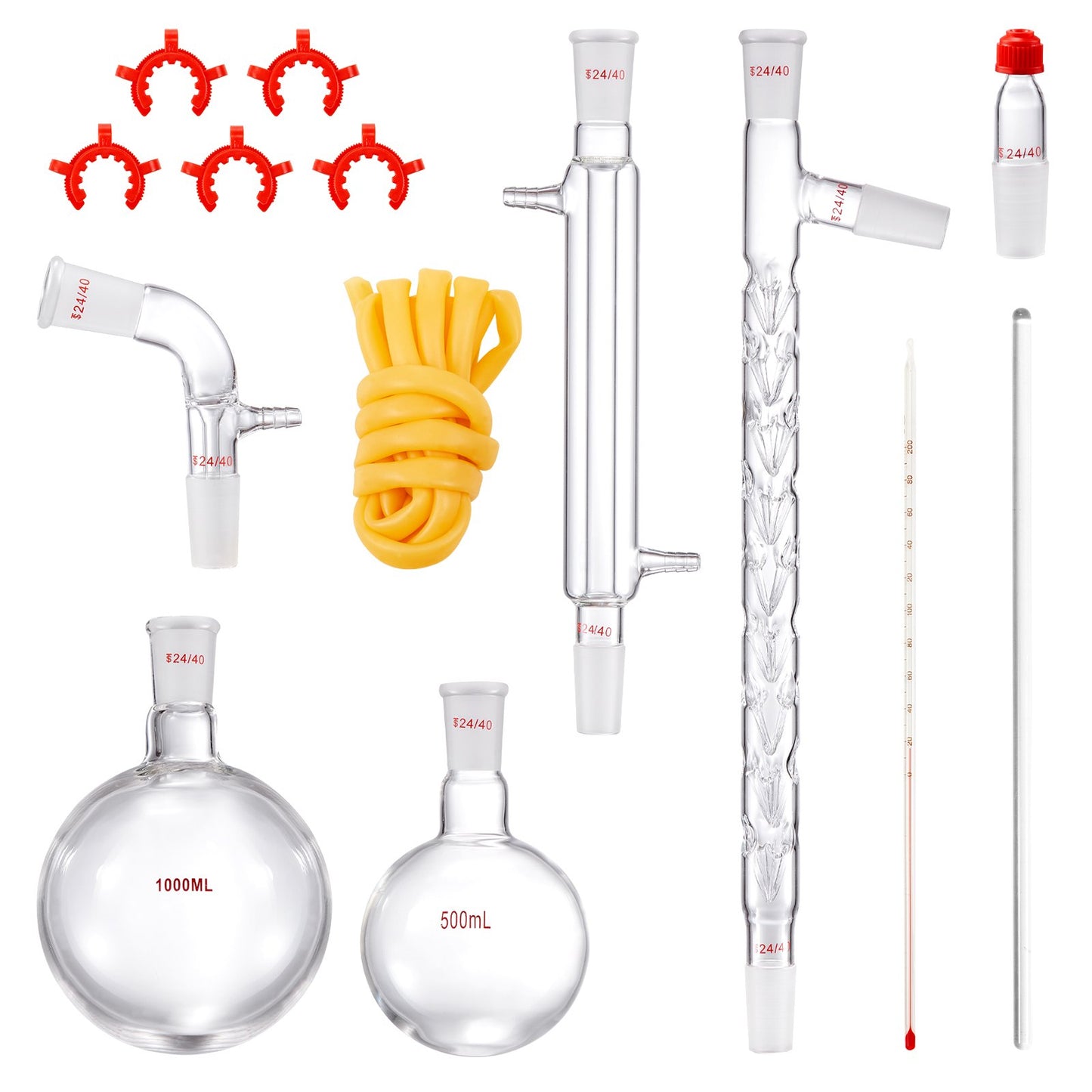 Lab-destillationssats, 3,3 Boro Lab-glasdestillationssats med 24, 40 led, 1000 ml destillationsutrustning för eterisk olja, 14 st set med glasutrustning