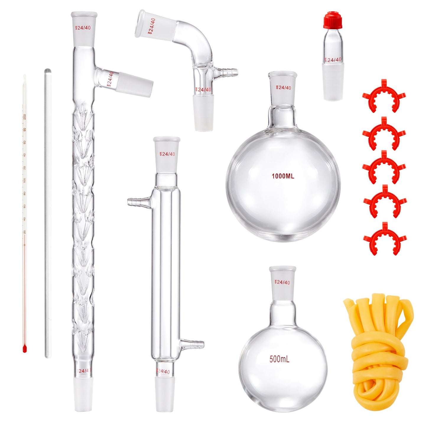 Lab-destillationssats, 3,3 Boro Lab-glasdestillationssats med 24, 40 led, 1000 ml destillationsutrustning för eterisk olja, 14 st set med glasutrustning