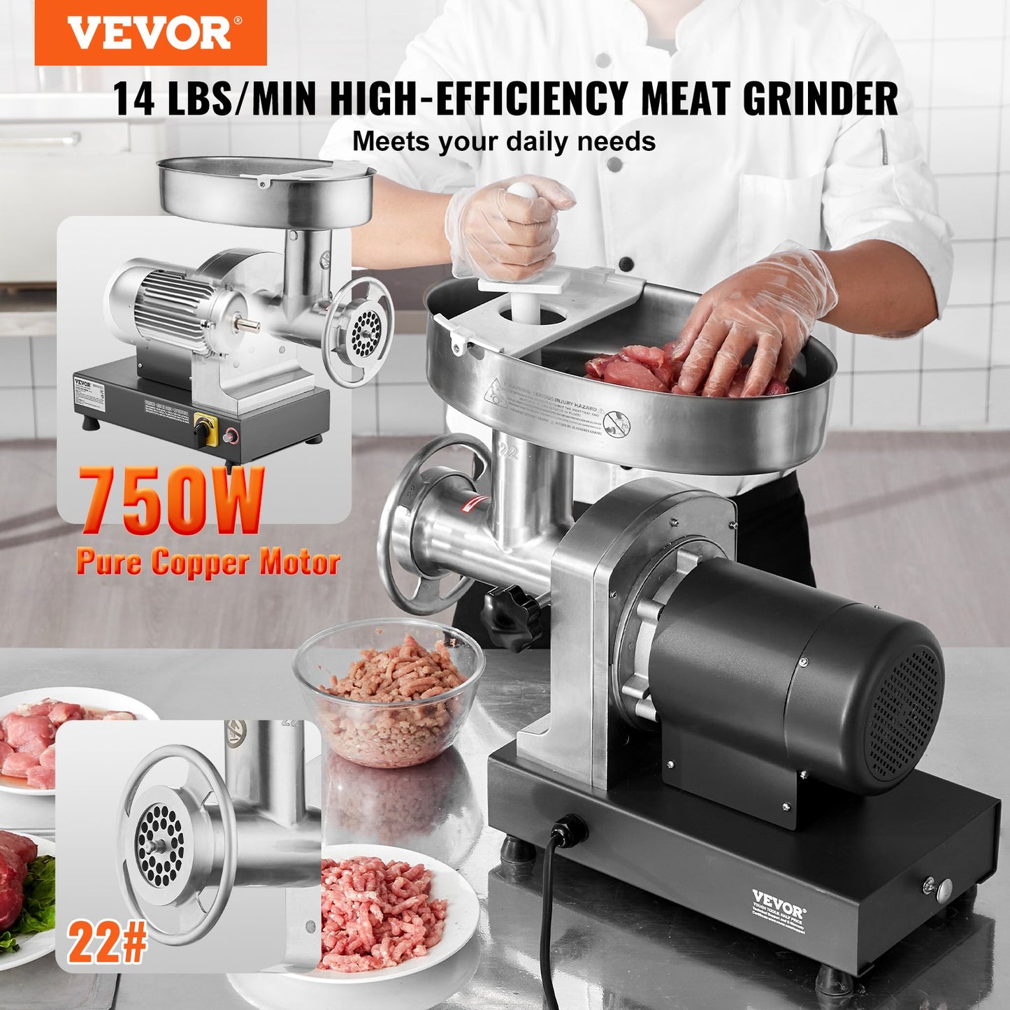 Kommersiell Elektrisk Köttkvarn 14 Lbs/Min Korvstoppare Kök