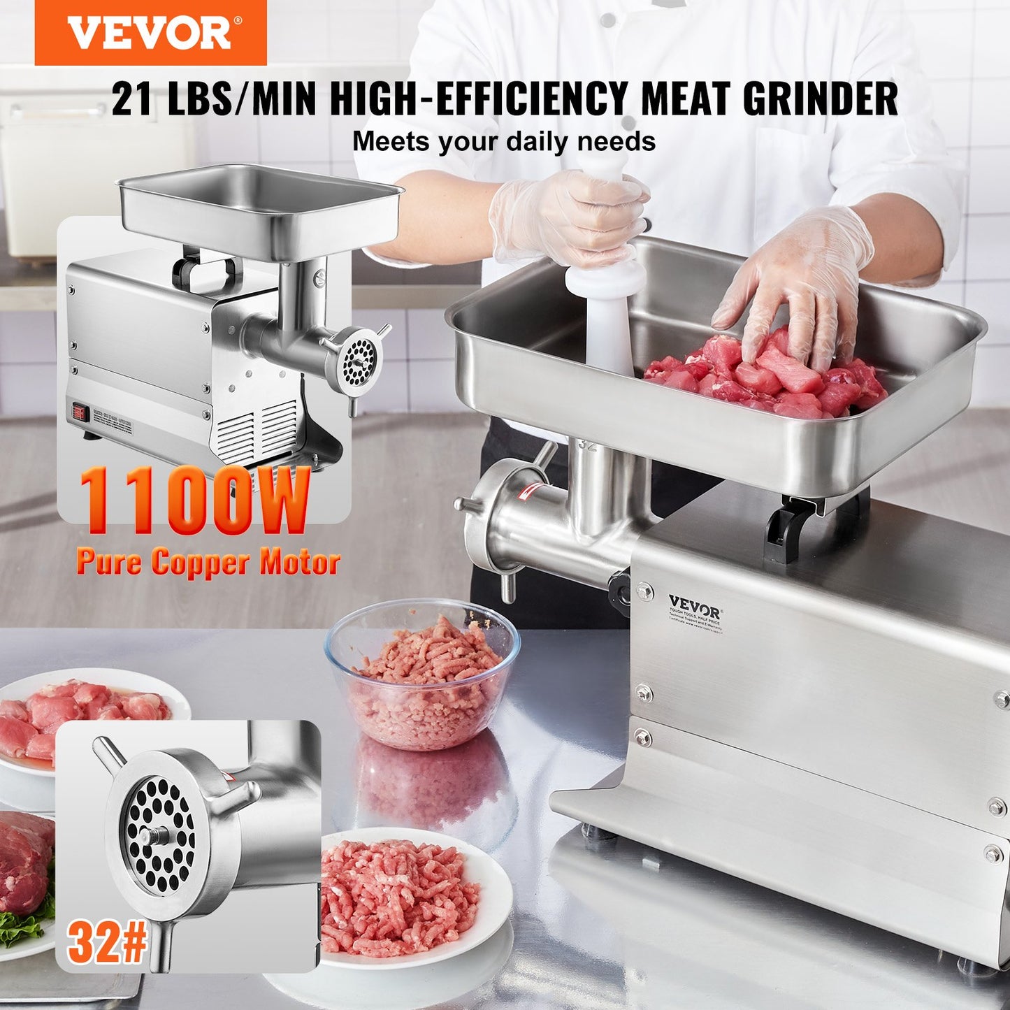 Kommersiell Elektrisk Köttkvarn 21 Lbs/Min Korvstoppare Kök