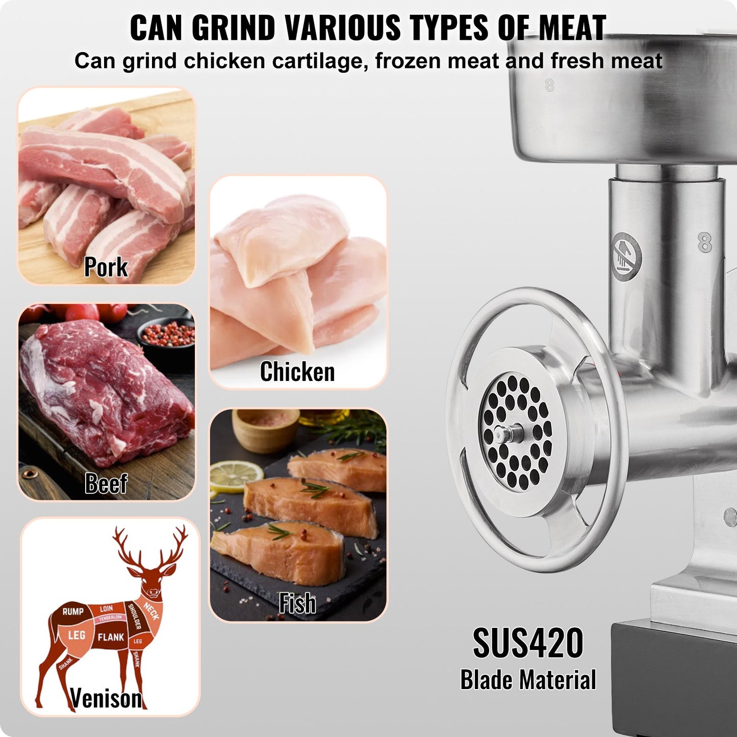 Commercial Electric Meat Grinder 6 Lbs/Min Sausage Stuffer Kitchen