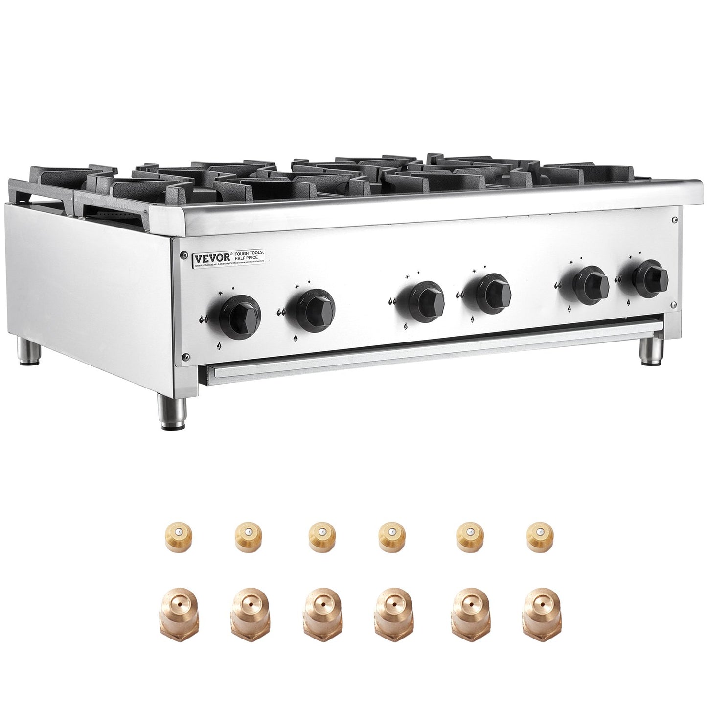 Kommersiell gasspis Spis 6 brännare Bänkskiva Matlagning Varmplatta Kök