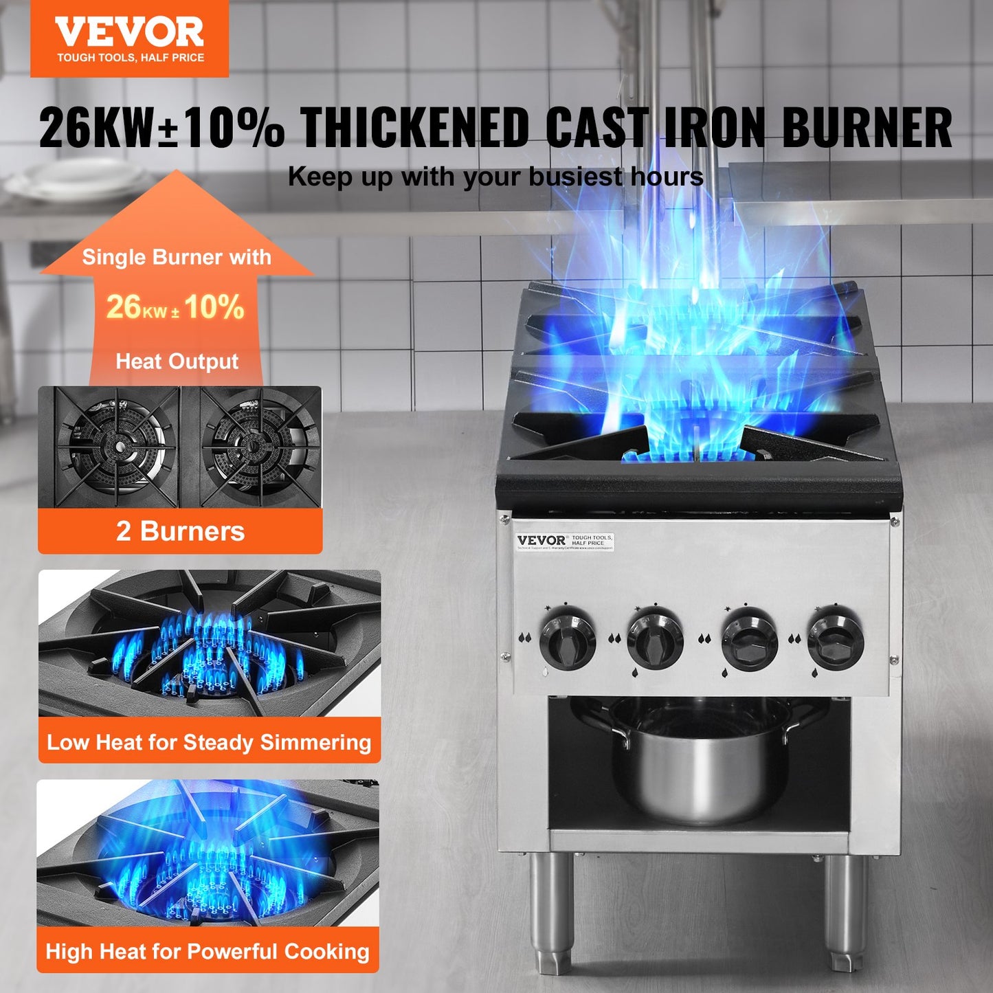 Commercial Gas Stove Cooker 2 Burners Countertop Cooking Hot Plate Kitchen