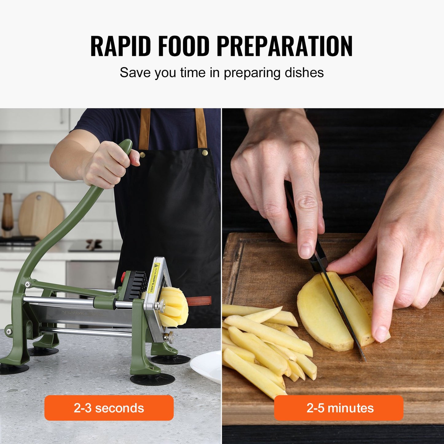 Pommes fritesskärare i rostfritt stål Potatis Grönsaksskärare Hackare med blad