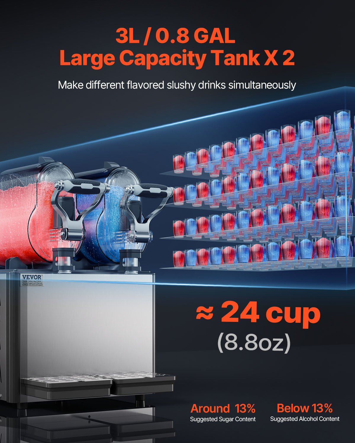 3Lx2 Tank Kommersiell Slushy Machine Margarita Smoothie Frozen Drink Maker