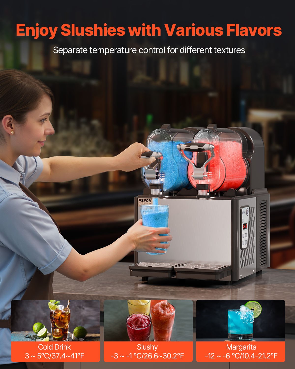 3Lx2 Tank Kommersiell Slushy Machine Margarita Smoothie Frozen Drink Maker
