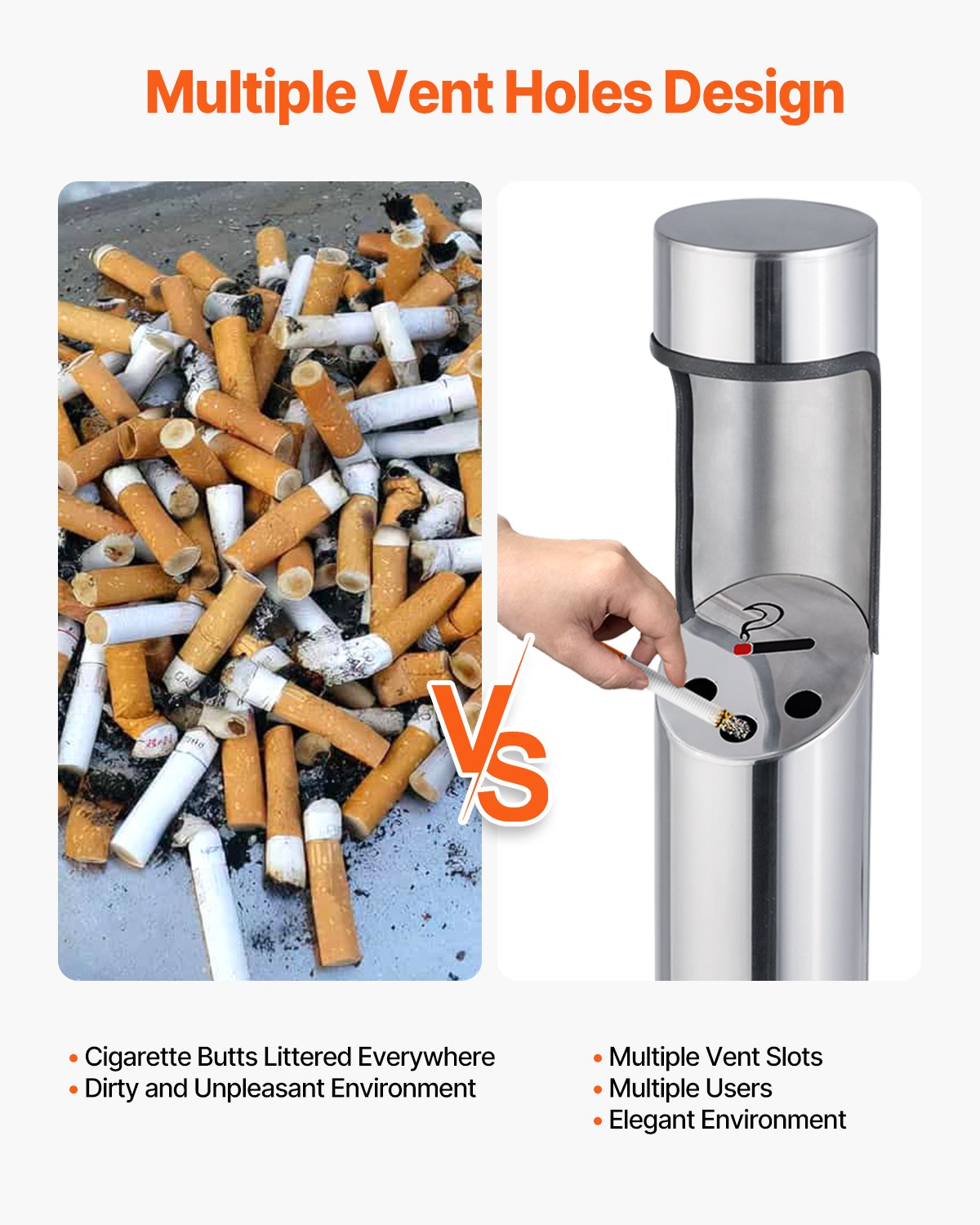 Cigarette Butt Container Stainless Steel Cylinder Butt Waste Silver