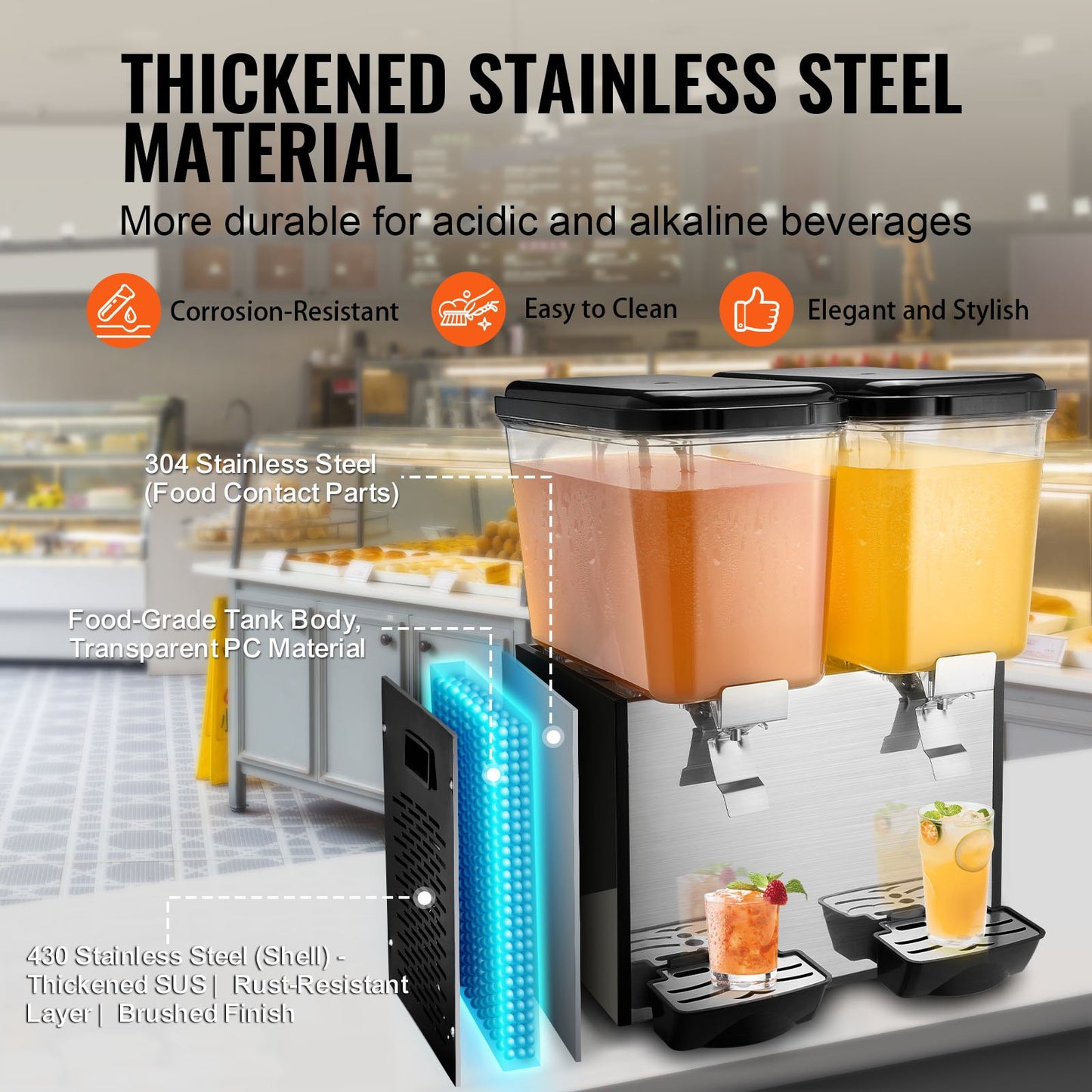 Commercial Beverage Dispenser 18L x 2 Tankar Kall Juice Is Dryck Dispenser