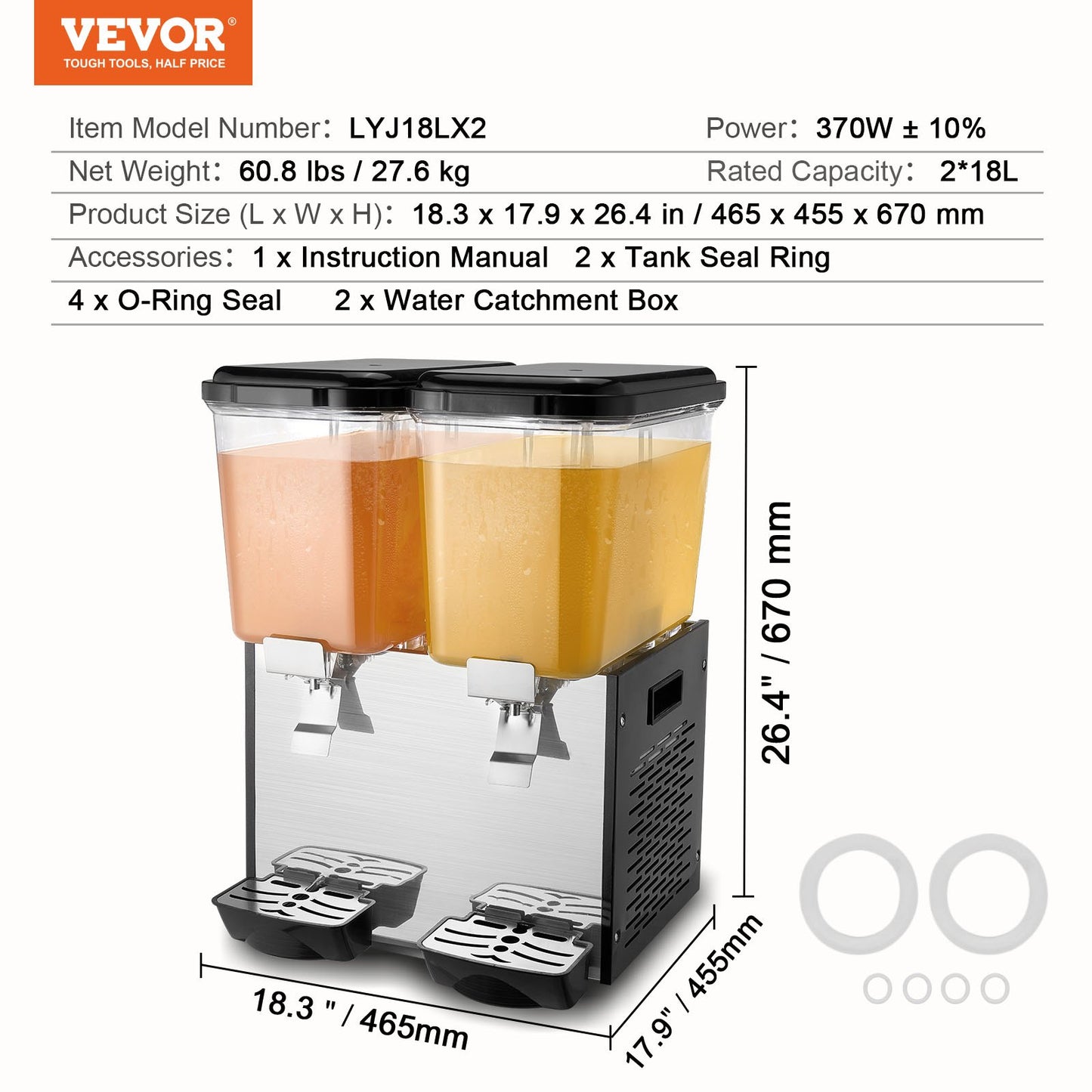 Commercial Beverage Dispenser 18L x 2 Tankar Kall Juice Is Dryck Dispenser