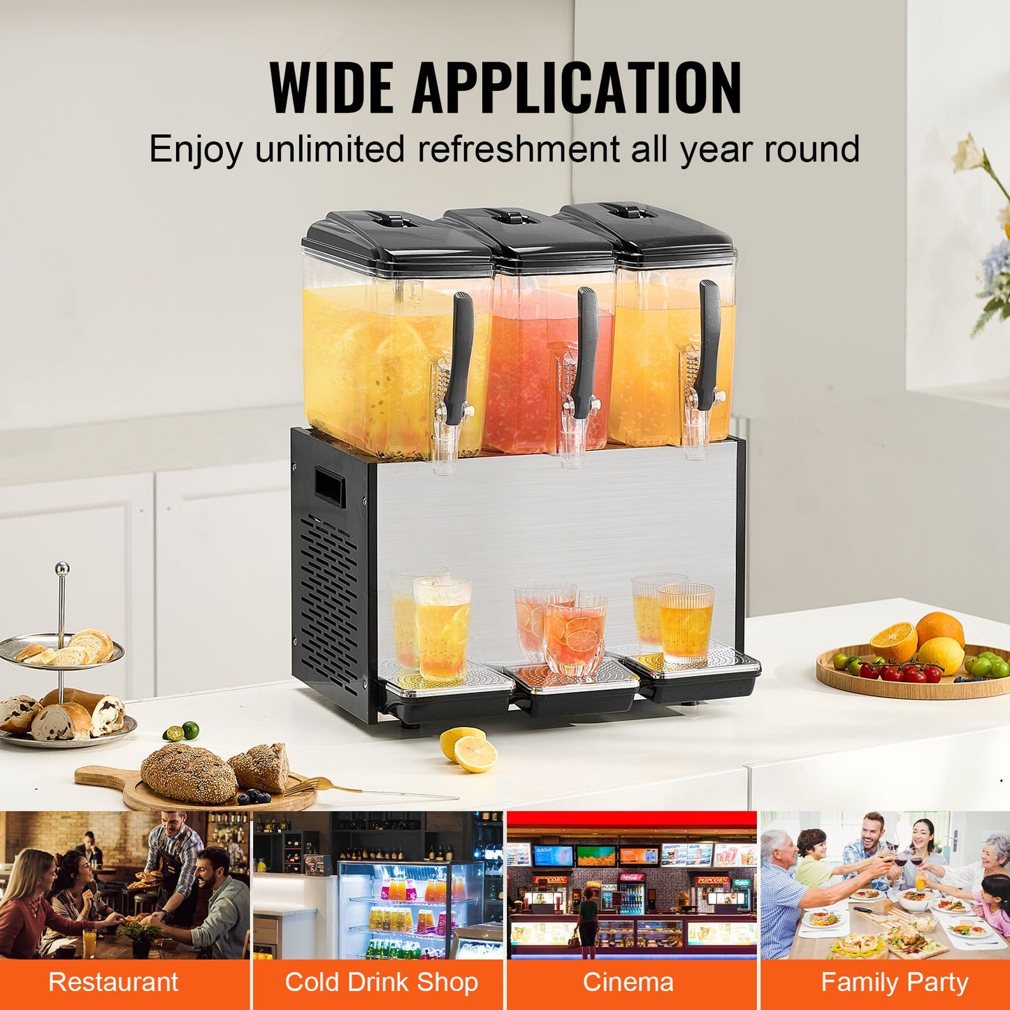 Commercial Beverage Dispenser 12L x 3 tankar Kall Juice Is Drink Dispenser