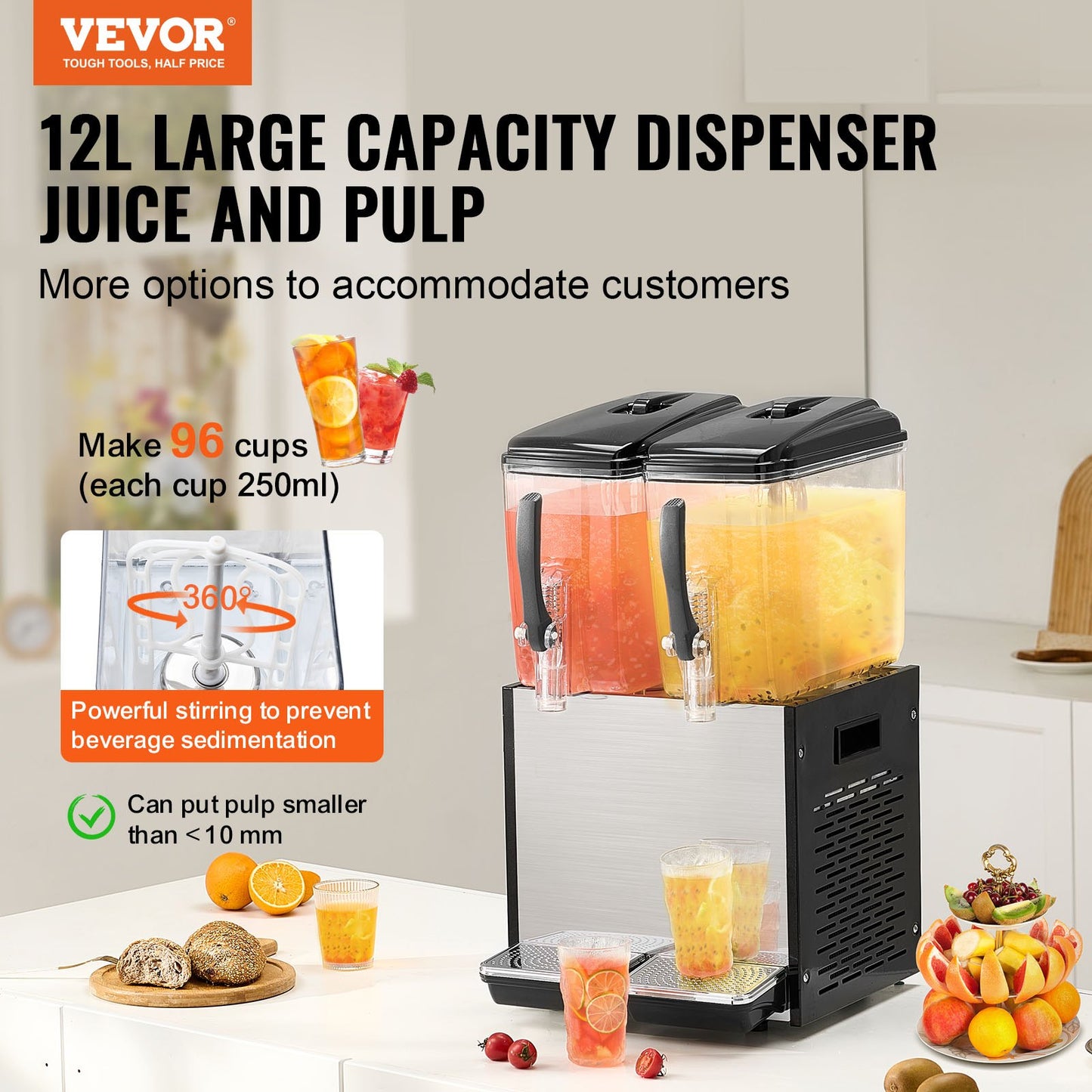Commercial Beverage Dispenser 12L x 2 Tankar Kall Juice Is Drink Dispenser