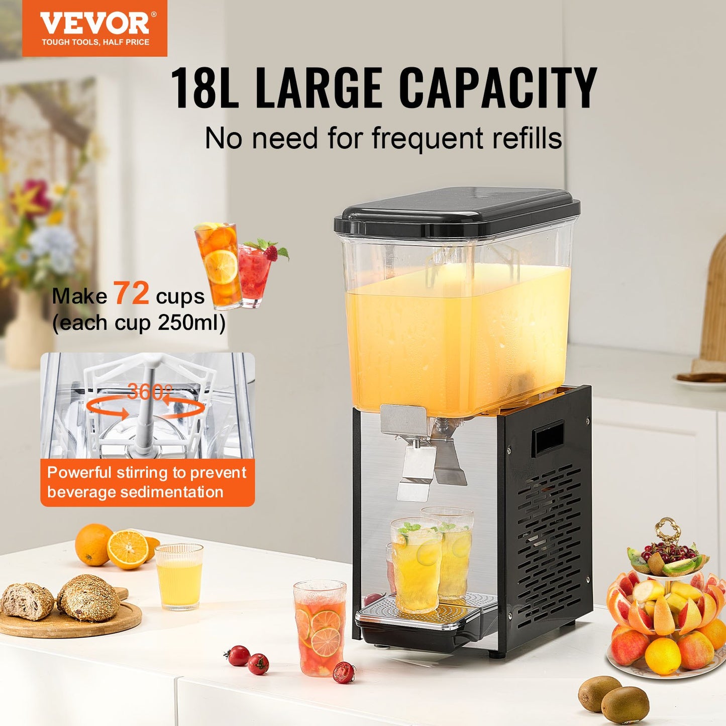 Commercial Beverage Dispenser 18L Kall Juice Ice Drink Dispenser för fest
