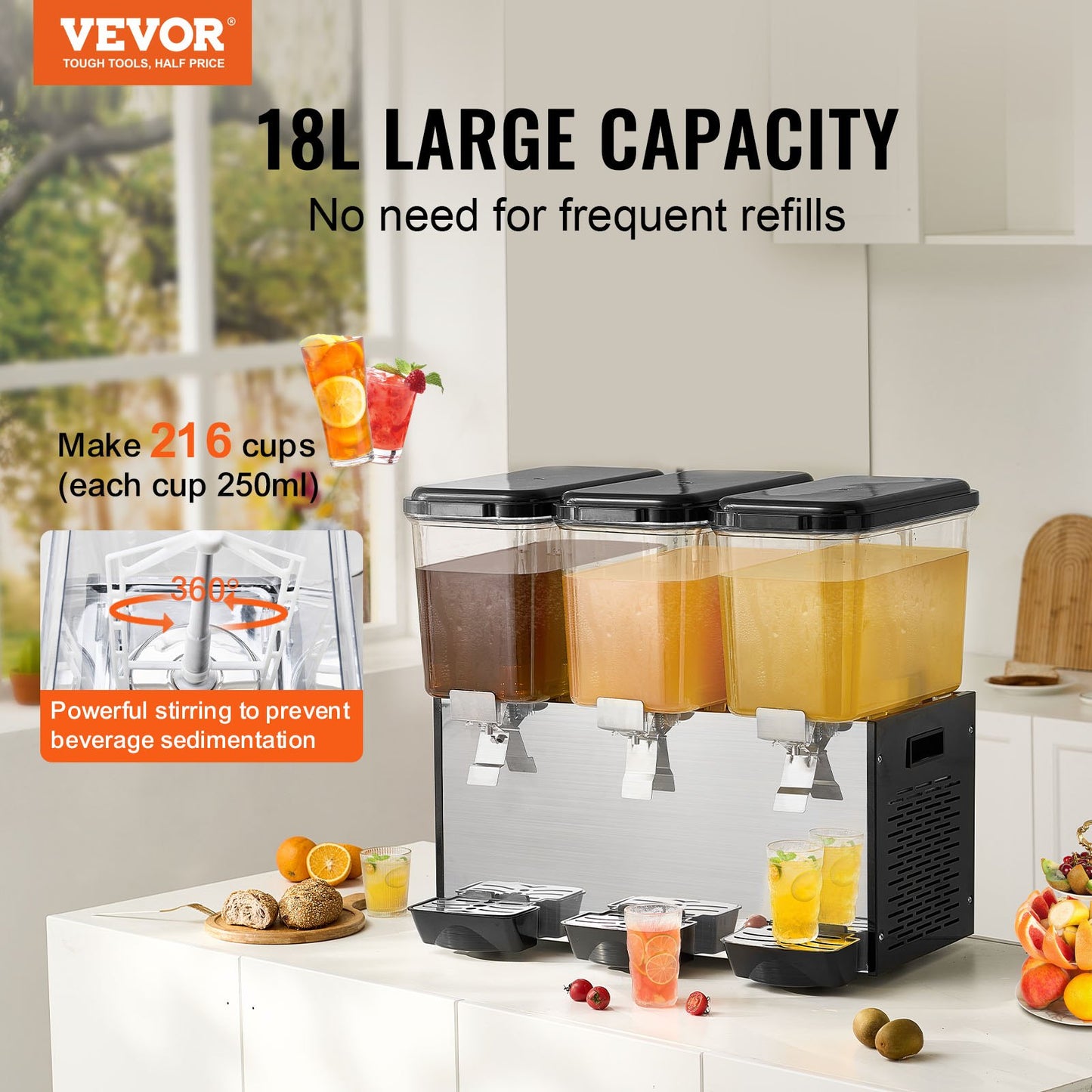 Commercial Beverage Dispenser 18L x 3 tankar Kall Juice Is Drink Dispenser