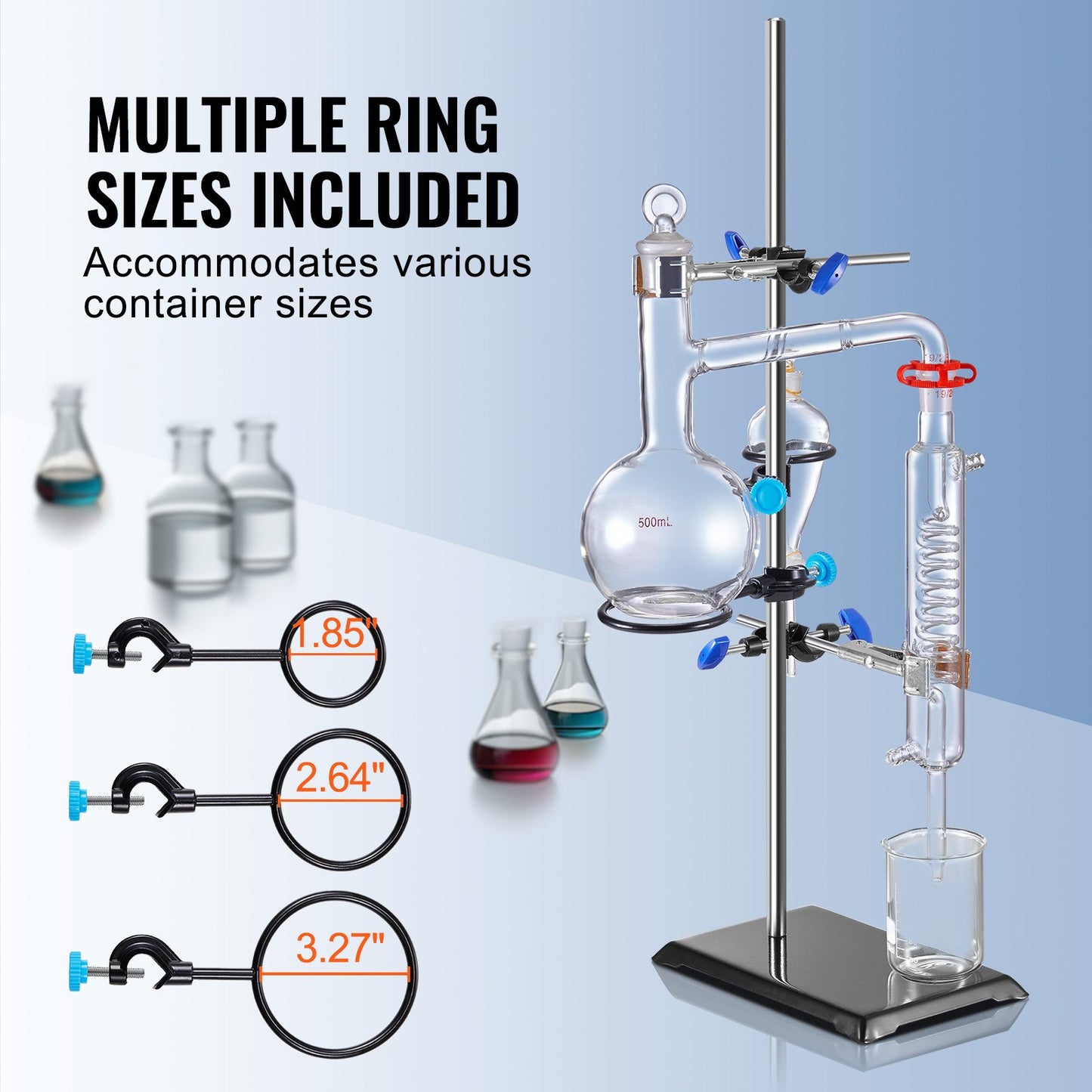 Lab Stand Support, Laboratory Retort Support Stand Set, Steel Lab Stand 23,6" Stång och 8,3" x 5,3" gjutjärnsbas, inkluderar kolvklämmor, en byrettklämma och tvärklämmor