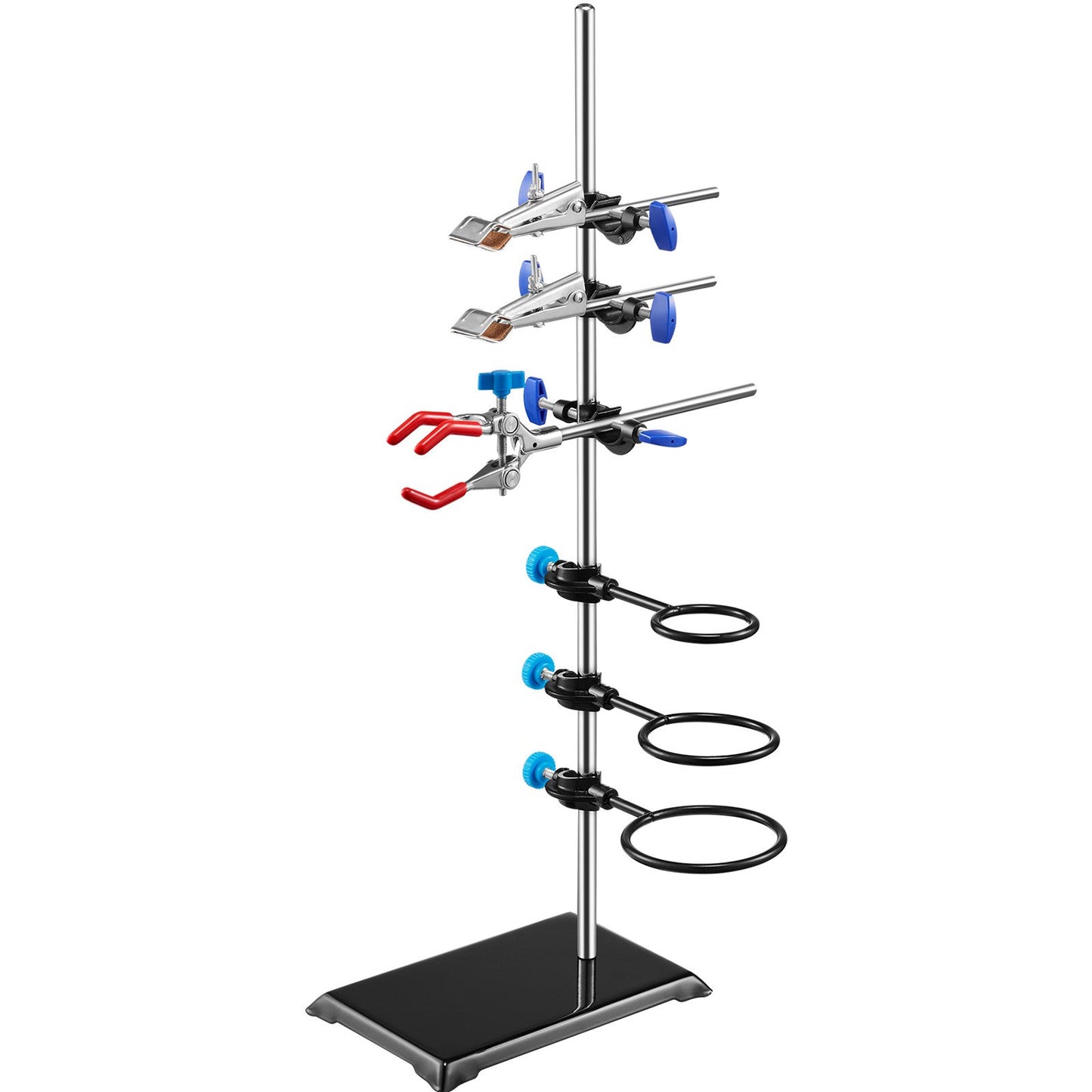 Lab Stand Support, Laboratory Retort Support Stand Set, Steel Lab Stand 23,6" Stång och 8,3" x 5,3" gjutjärnsbas, inkluderar kolvklämmor, en byrettklämma och tvärklämmor