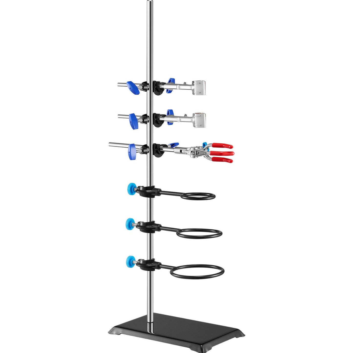 Lab Stand Support, Laboratory Retort Support Stand Set, Steel Lab Stand 23,6" Stång och 8,3" x 5,3" gjutjärnsbas, inkluderar kolvklämmor, en byrettklämma och tvärklämmor
