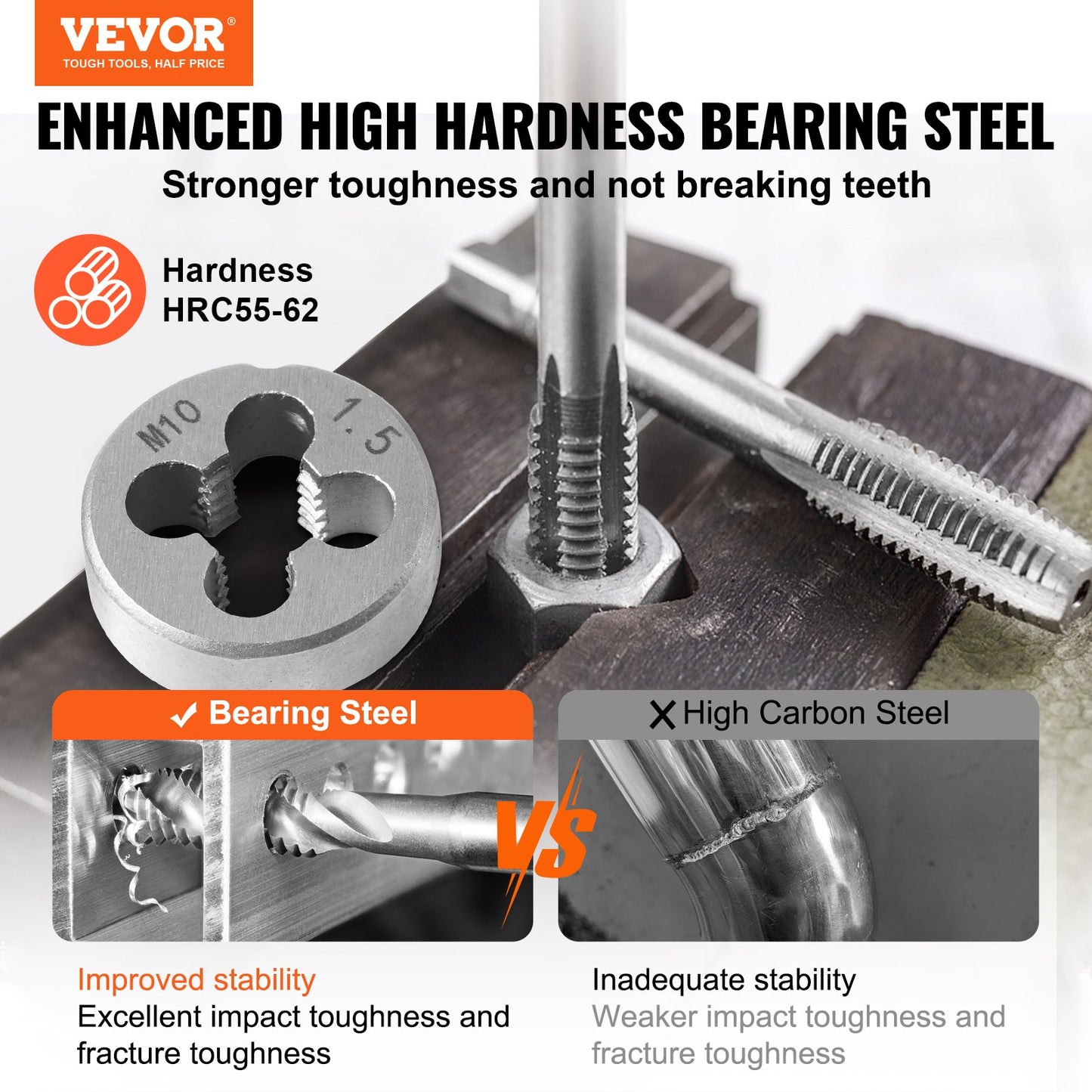 Tap and die set, 110 pieces includes metric size M2 to M18, bearing steel taps and dies, essential threading tool for cutting external internal threads, with complete accessories and storage case