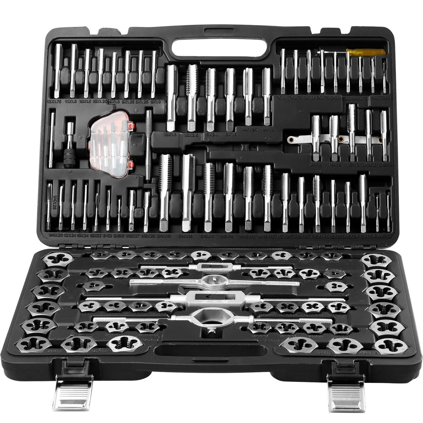 Tap and Die Set, 116 delar inkluderar metrisk och SAE storlek, lagerstål tappar och formar, viktigt gängverktyg för att skära externa invändiga gängor, med kompletta tillbehör och förvaringsväska