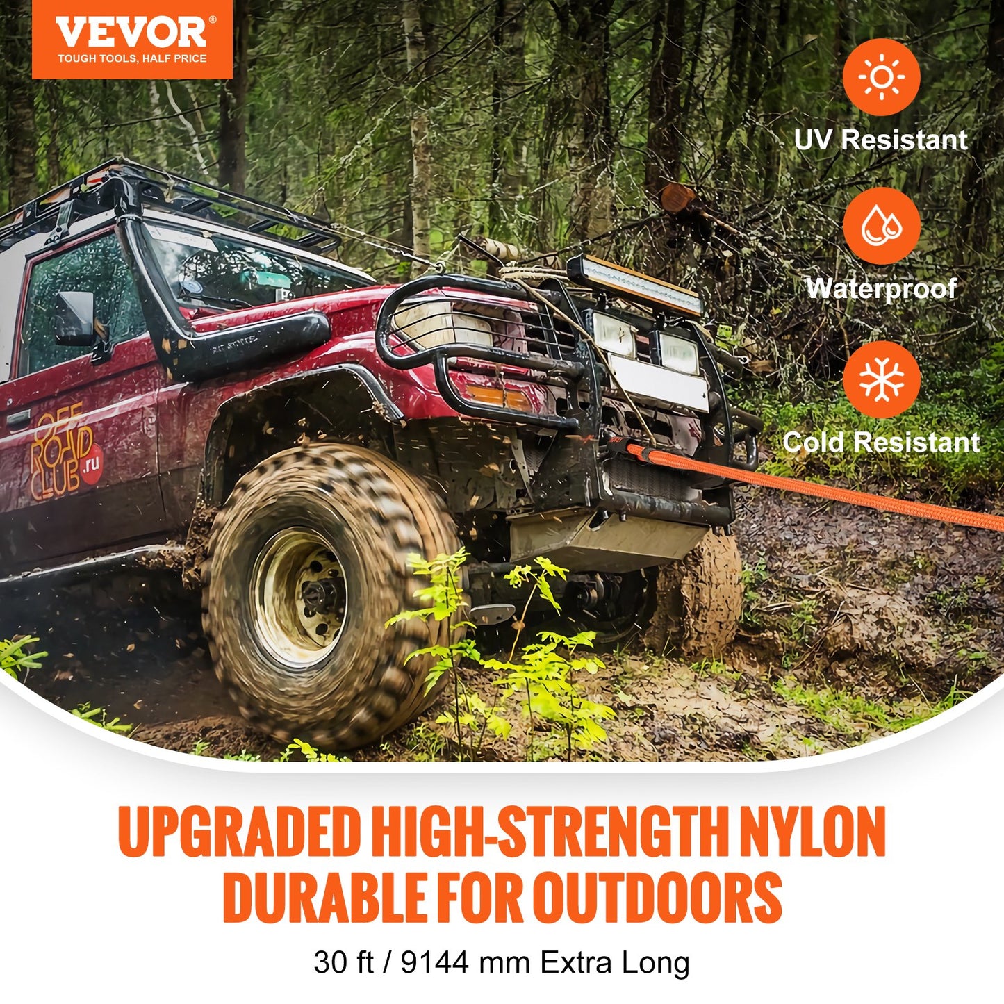 1" x 30" Kinetic Recovery Bogserrep 38 000 lbs, Heavy Duty Off Road Snatch Strap, Extrem Duty 30% Elasticitet Energi Snap Strap för Jeep Car Truck ATV UTV SUV Traktor