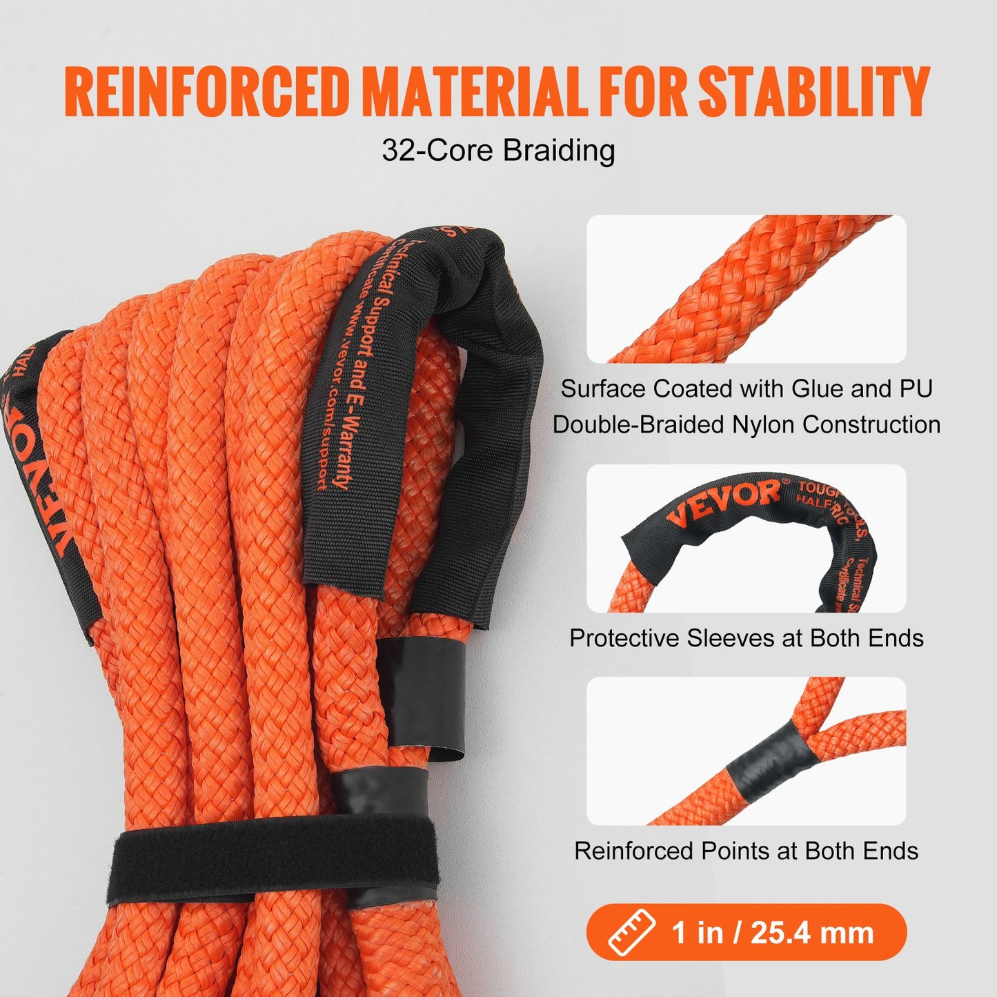 1" x 30" Kinetic Recovery Bogserrep 38 000 lbs, Heavy Duty Off Road Snatch Strap, Extrem Duty 30% Elasticitet Energi Snap Strap för Jeep Car Truck ATV UTV SUV Traktor