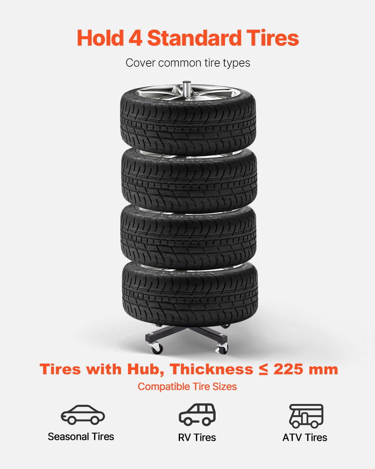 Tire rack for 4 tires with rim Mobile tire rack Fits up to 225 mm wide tires