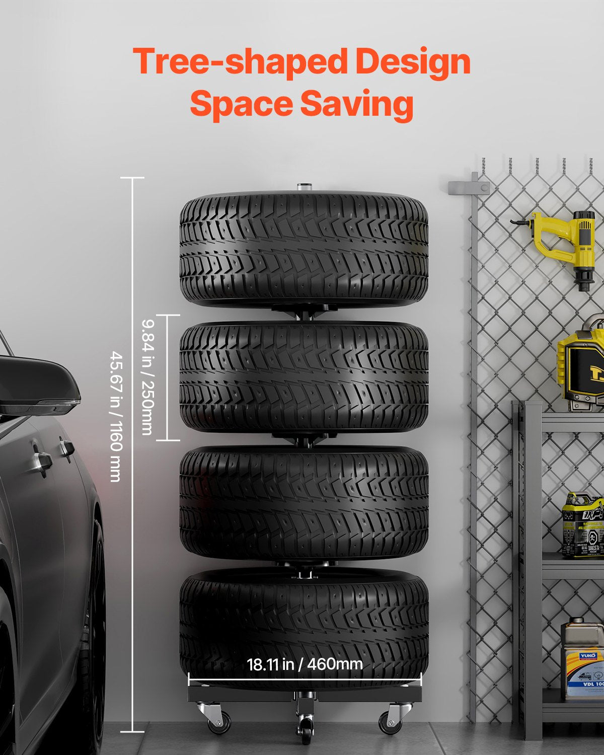 Tire rack for 4 tires with rim Mobile tire rack Fits up to 225 mm wide tires