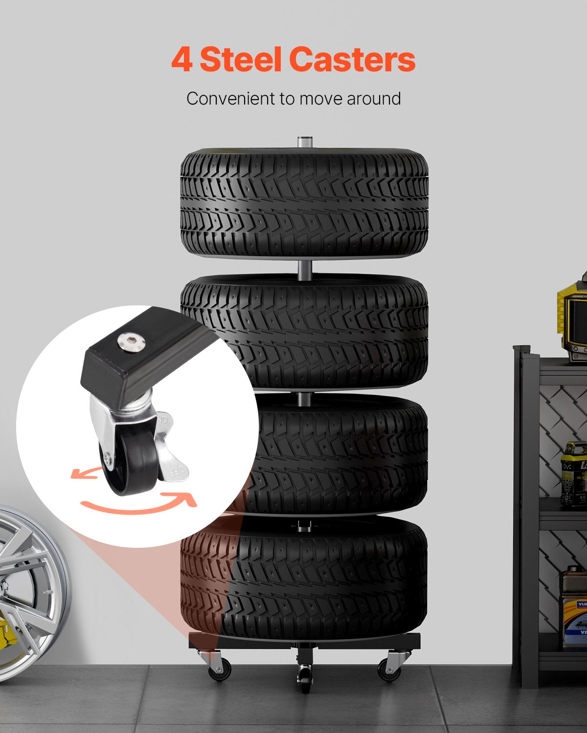 Tire rack for 4 tires with rim Mobile tire rack Fits up to 225 mm wide tires