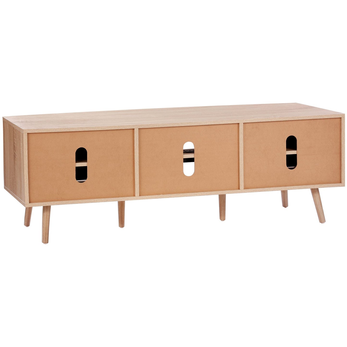 Rattan TV-Ständer für 65" Fernseher Boho TV-Ständer mit eingebauter Steckdose Eiche