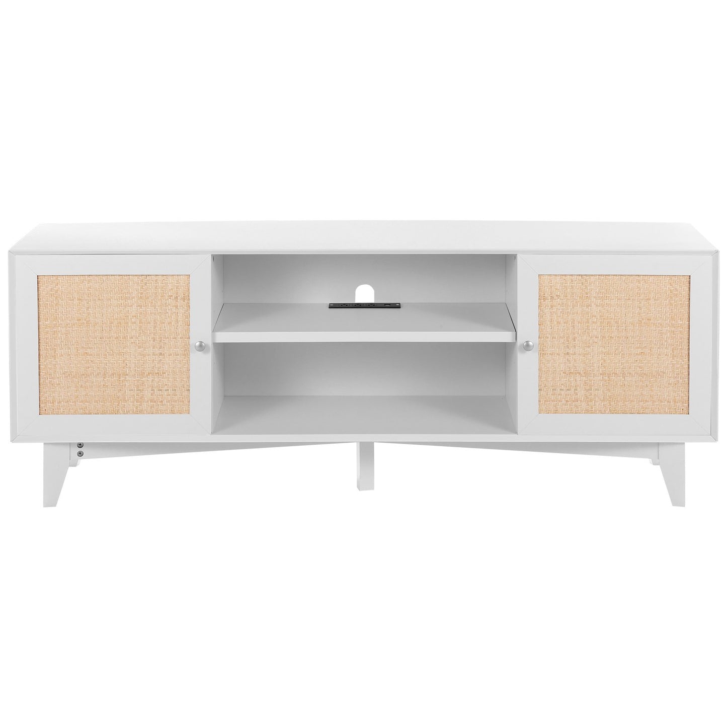 Rattan-TV-Ständer 191cm Fernseher Boho-TV-Schrank Weiß Fernsehschrank