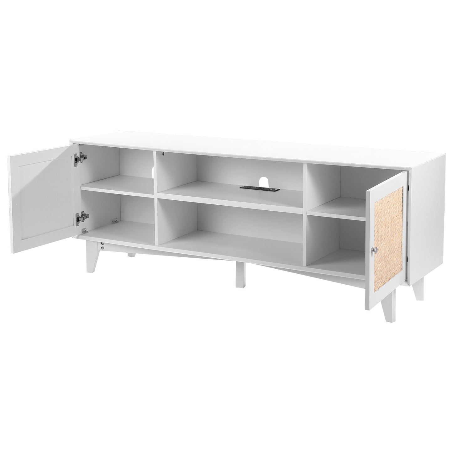 Rattan-TV-Ständer 191cm Fernseher Boho-TV-Schrank Weiß Fernsehschrank