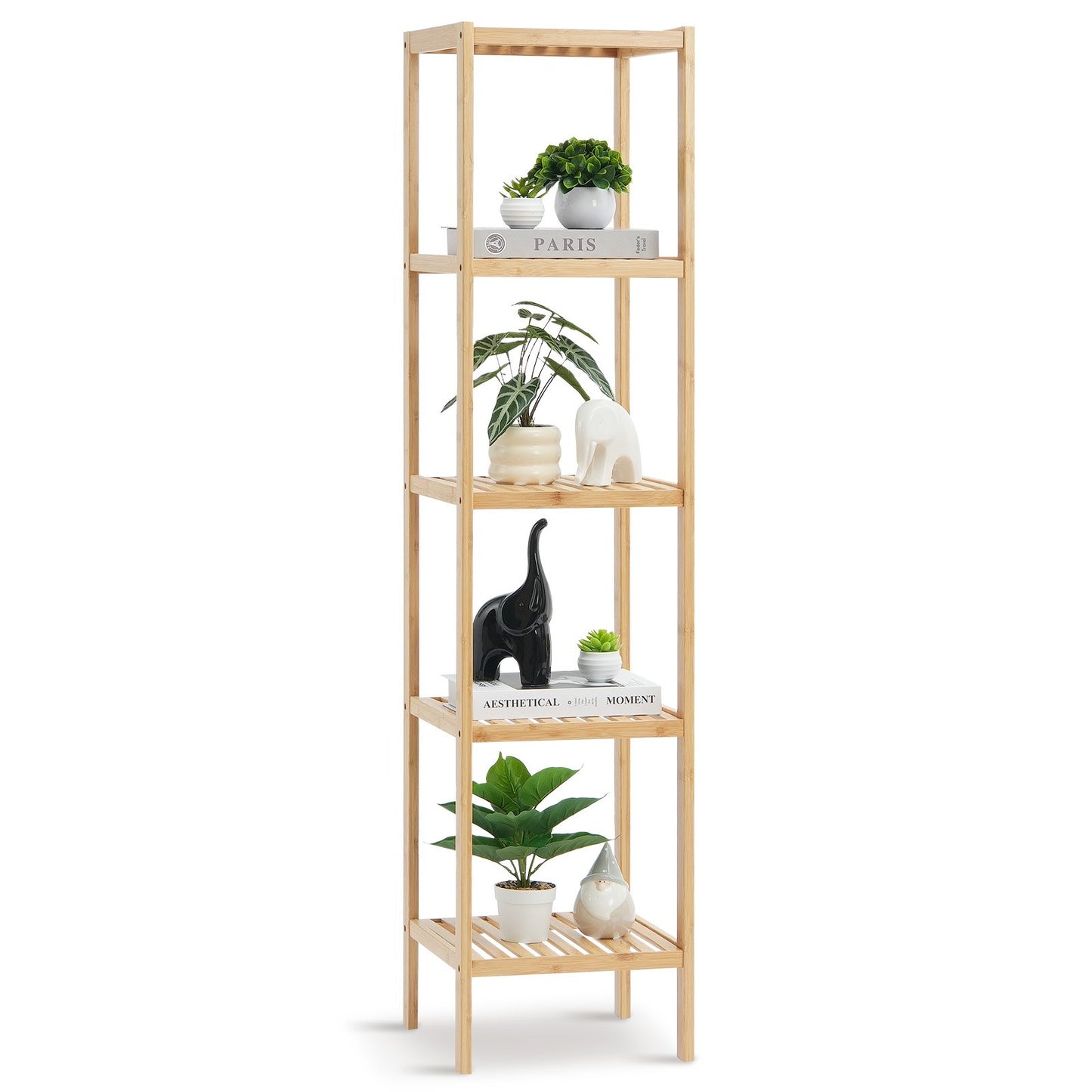 Hörn Stående Bokhylla 5-vånings Bamboo Stege Smal Hylla Plant Stand