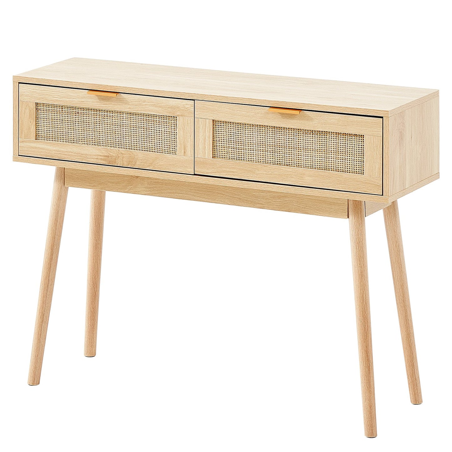 Rattan-Konsolentisch mit 2 Schubladen Rattan-Schiebetür Natur