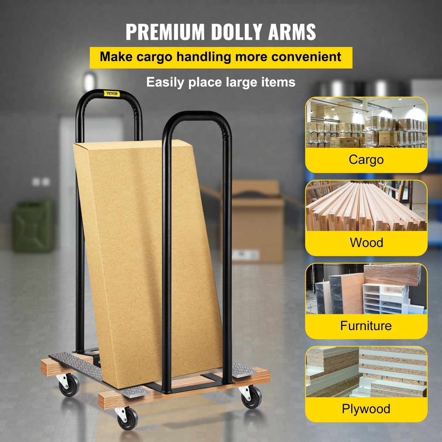 Dolly-Konverter 13 Zoll Breite x 38 Zoll Höhe Stahl-Konverterarme 250 Pfund Kapazität Panel Dolly Handling Equipment