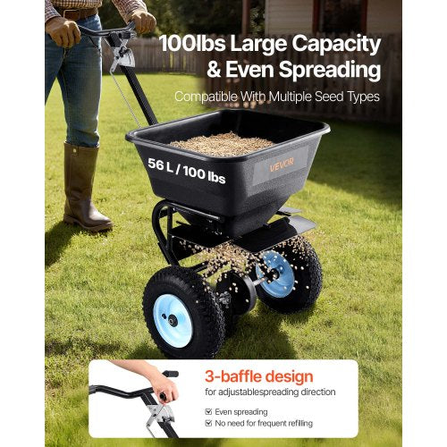 Walk-behind push spreader 100LB Capacity 0-9.8ft Spreading width