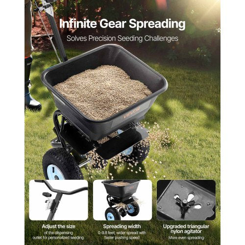 Walk-behind push spreader 100LB Capacity 0-9.8ft Spreading width
