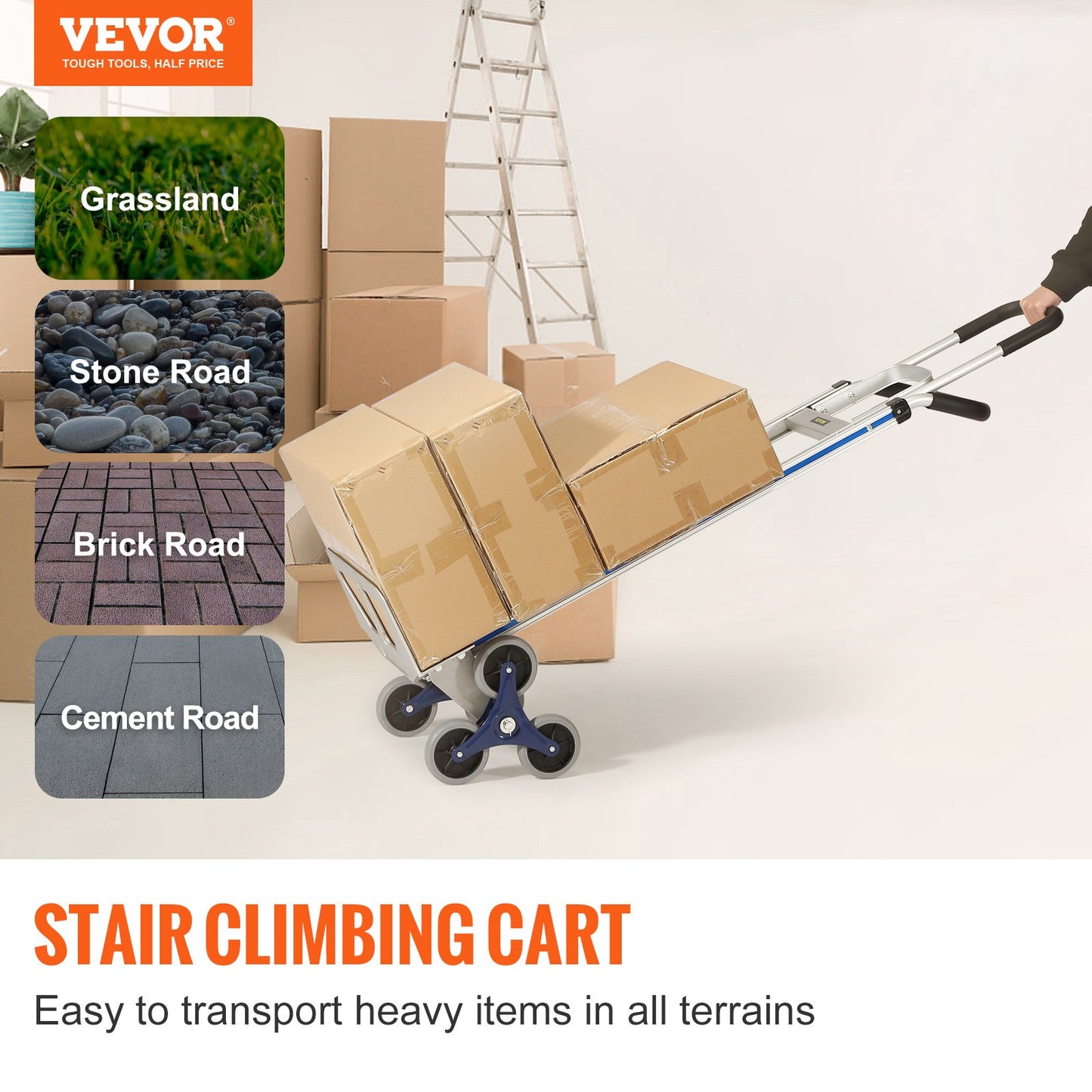 Stair Climbing Cart, 550 lbs Load Capacity, Aluminum Hand Truck with Dual Handles, Integrated Frame and Non-Slip Rubber Wheels, Multifunctional Stair Climber for Warehouse Airport