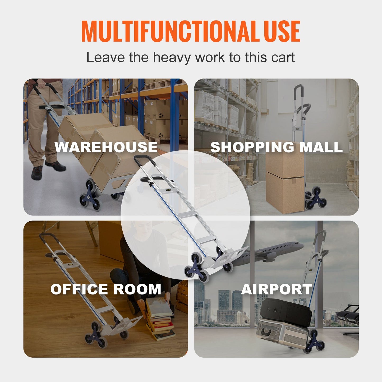 Stair Climbing Cart, 550 lbs Load Capacity, Aluminum Hand Truck with Dual Handles, Integrated Frame and Non-Slip Rubber Wheels, Multifunctional Stair Climber for Warehouse Airport