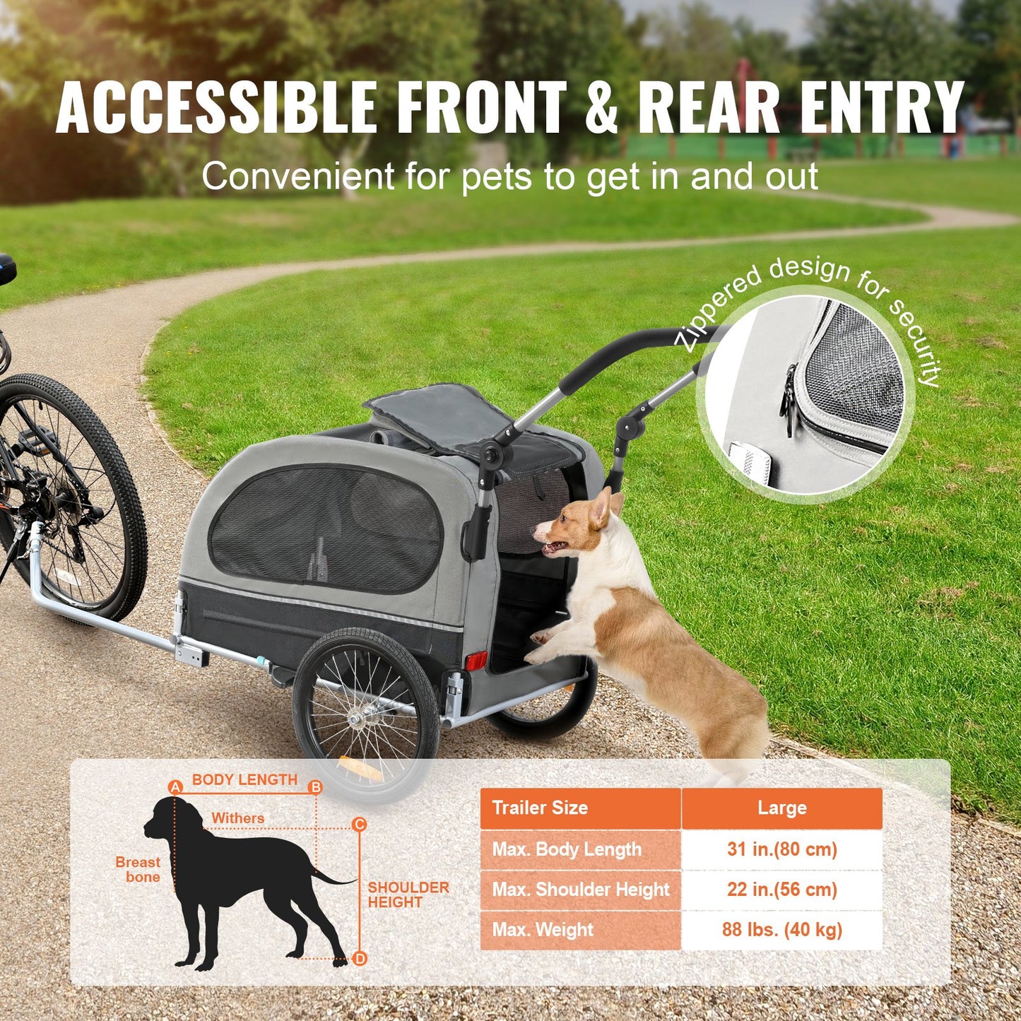 Hundcykelvagn, Stöder upp till 88 lbs, 2-i-1 Pet Stroller Cart Cykelhållare, Enkel hopfällbar vagnram med snabbkopplingshjul, Universal Cykelkoppling, Reflexer, Flagga, Svart/Grå