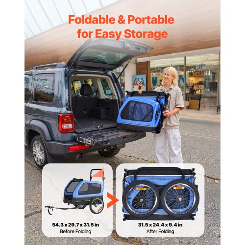 Hundcykelkärra, Stöder upp till 40 kg, 2-i-1 Hundvagn Cykelhållare för Små & Stora Hundar, Lättfällbar Ram med Snabbkopplingshjul, Universal Cykelkoppling, Invändigt Koppel | EU