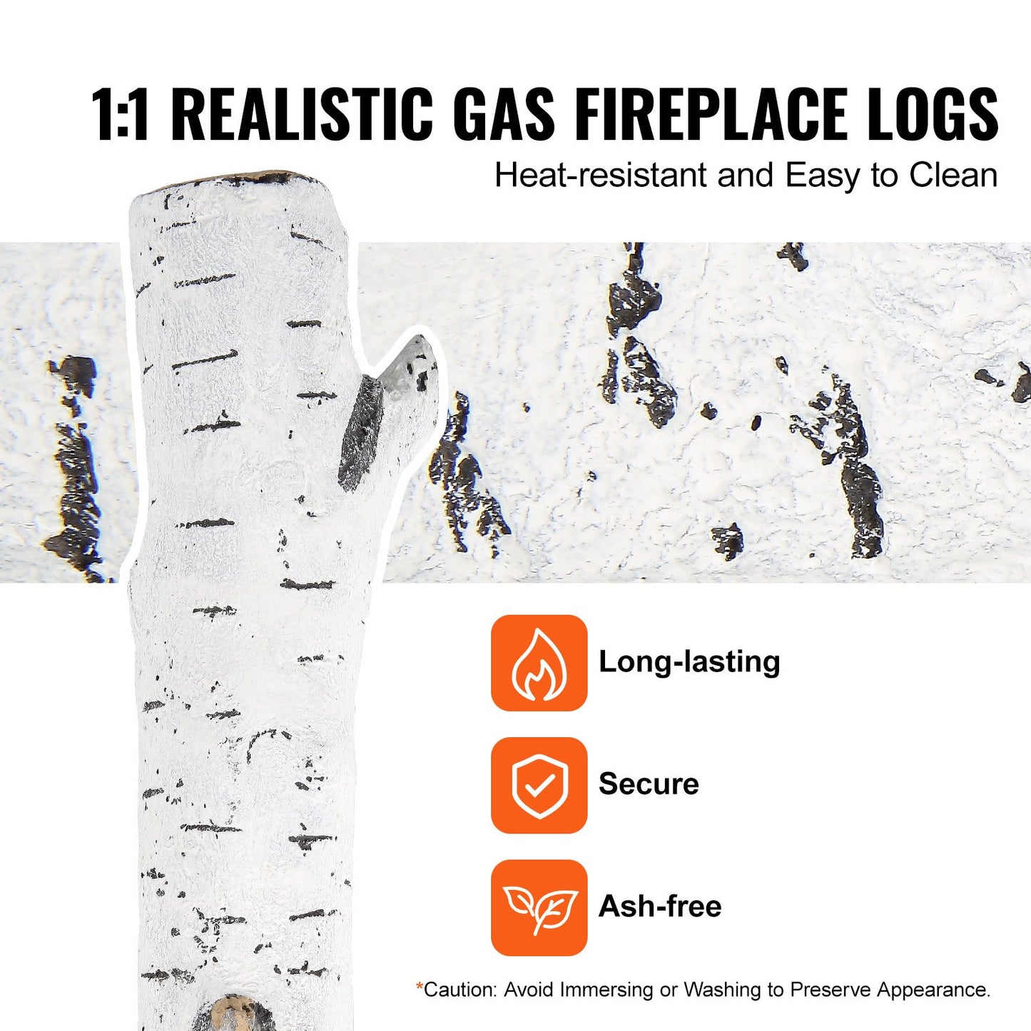 6 pcs Large with birch logs, gas fired ceramic firewood for fireplace, heat resistant firewood logs Gas realistic firewood, stackable firewood branches for gas fired stove, fire bowl indoor or outdoor