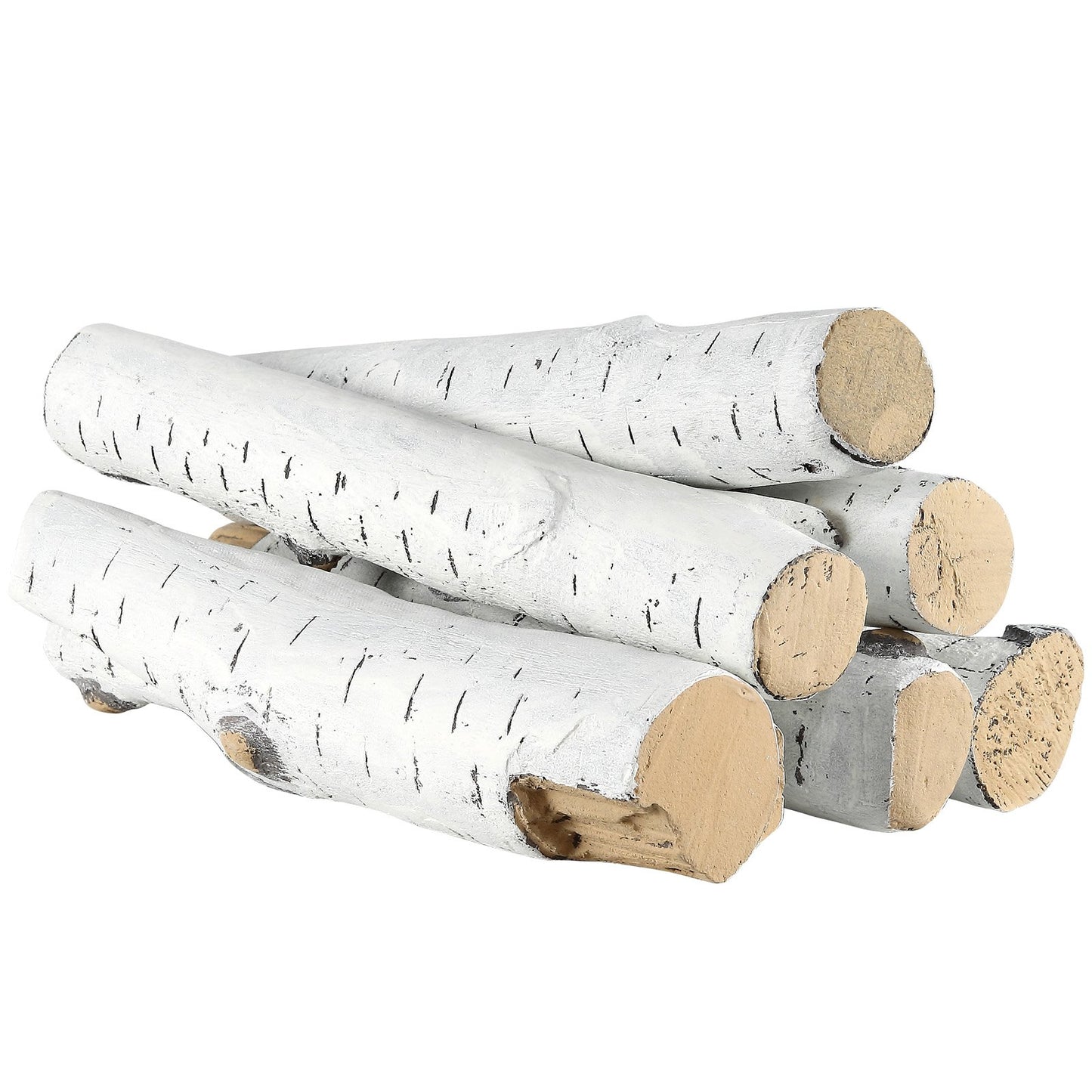 6 pcs Large with birch logs, gas fired ceramic firewood for fireplace, heat resistant firewood logs Gas realistic firewood, stackable firewood branches for gas fired stove, fire bowl indoor or outdoor